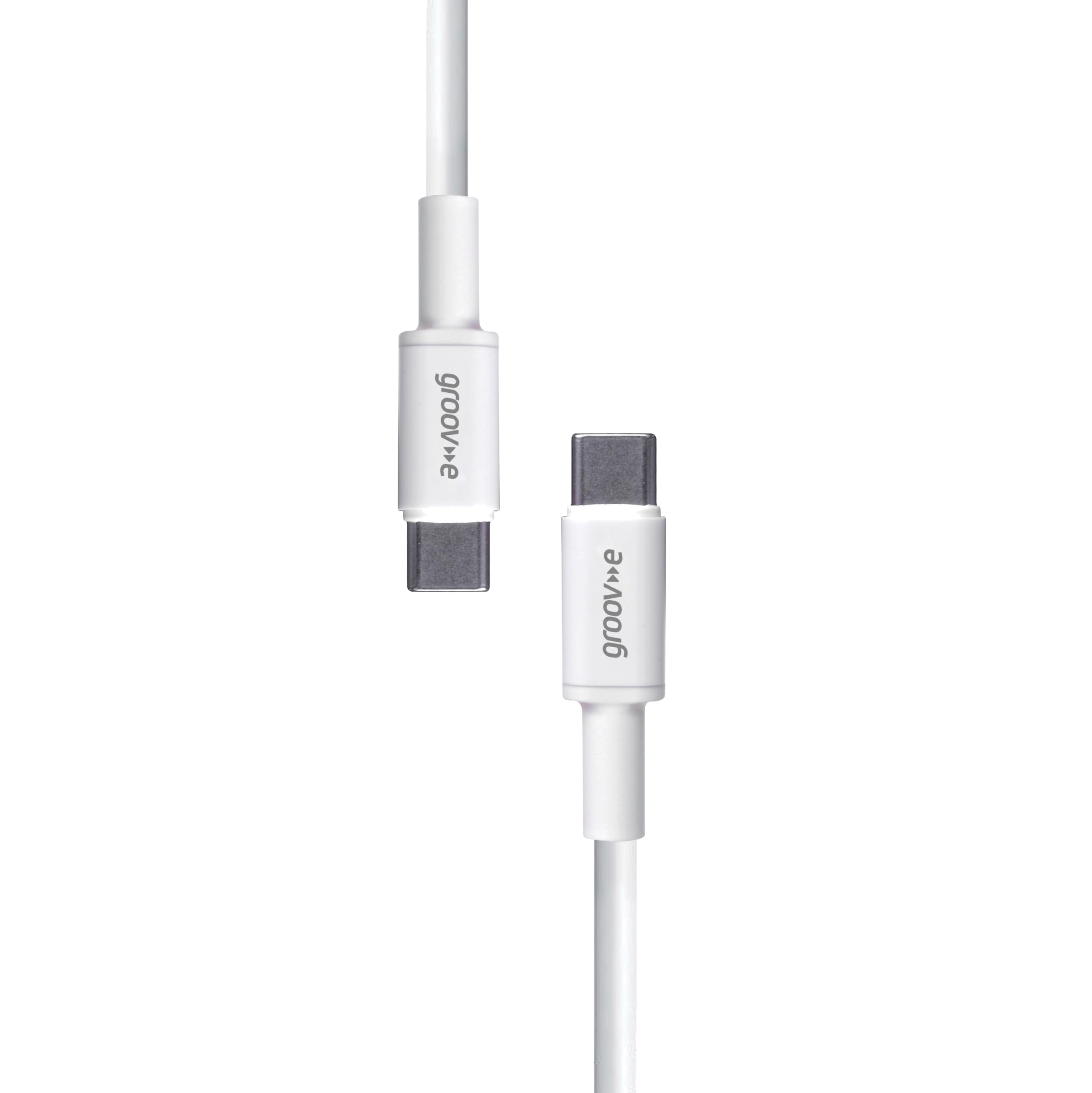 groov e USB-C to USB-C 3M Charging Cable - Supports 2.4A Fast Charging Speeds and Data Transfer, For Smartphones, Tablets, Laptops, Computers, and Other Electronic Devices - White