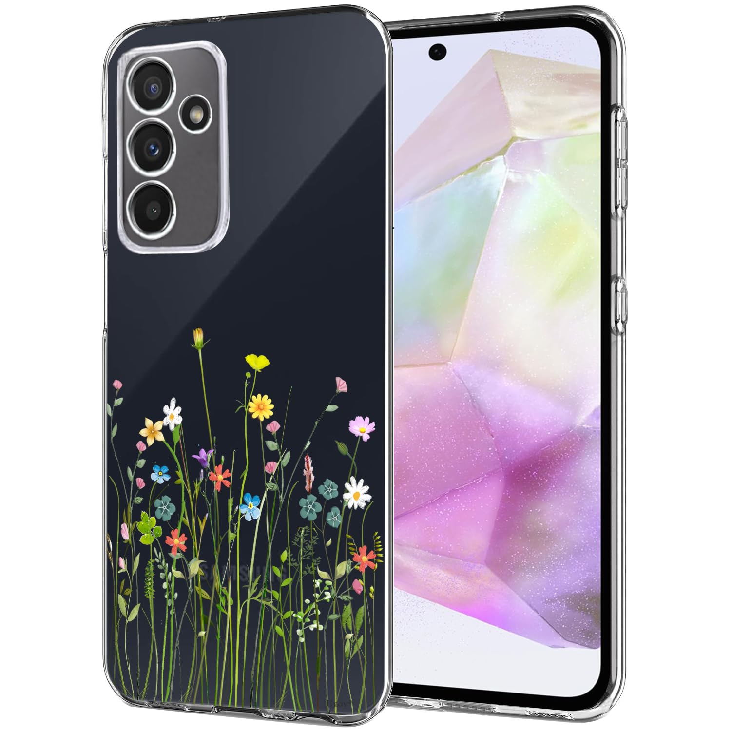 Unov Case Compatible with Galaxy A35 5G Case Clear with Design Soft TPU Shock Absorption Slim Embossed Pattern Protective 6.6 inches (Floral Bouquet)