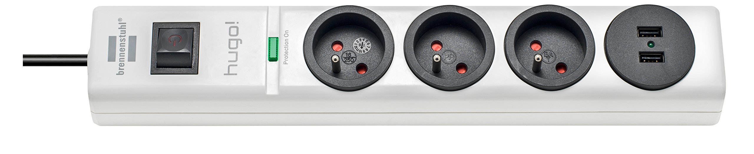 Brennenstuhl Hugo! White Multi-Socket 3 Sockets + 2 USB Sockets with Surge Protector and 2 m Cable (19.500A)