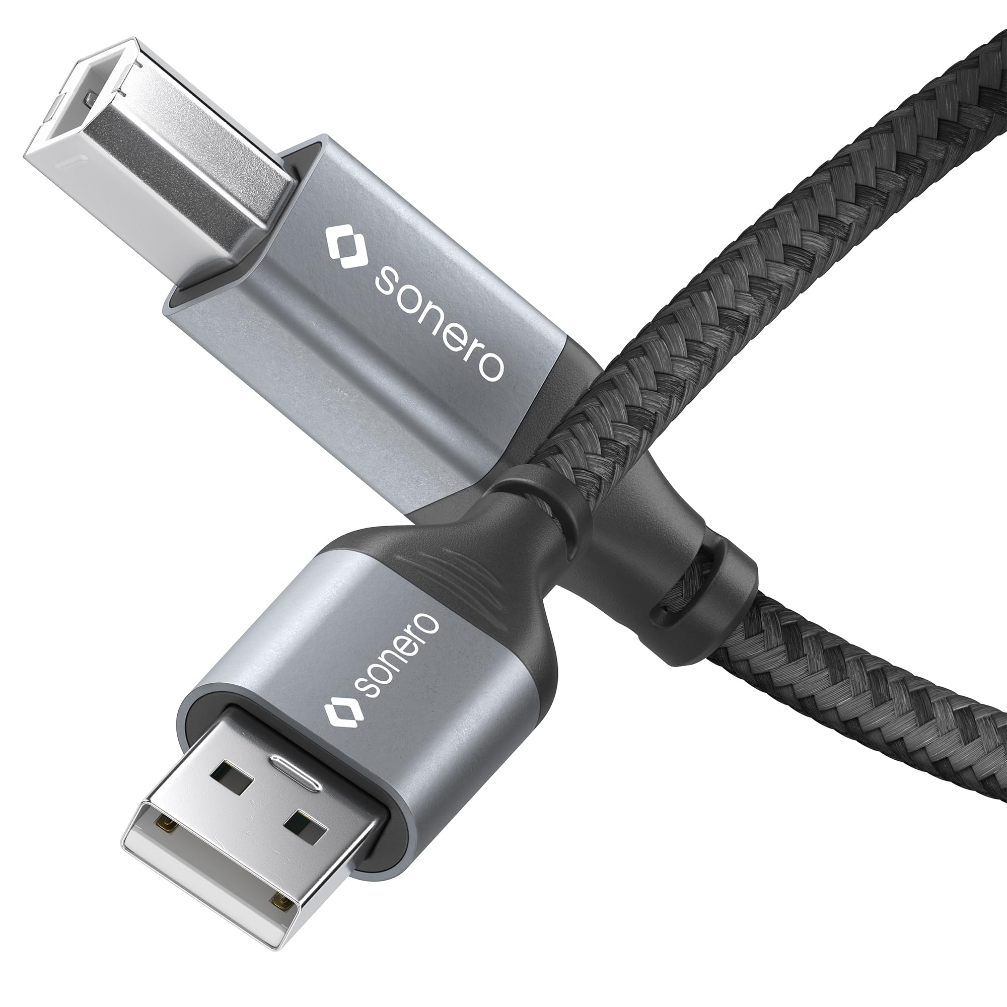 Sonero USB 2.0 Cable, 0.5m, Space Grey/Black, Male to Male, 480MB/s, for Printers & Computers