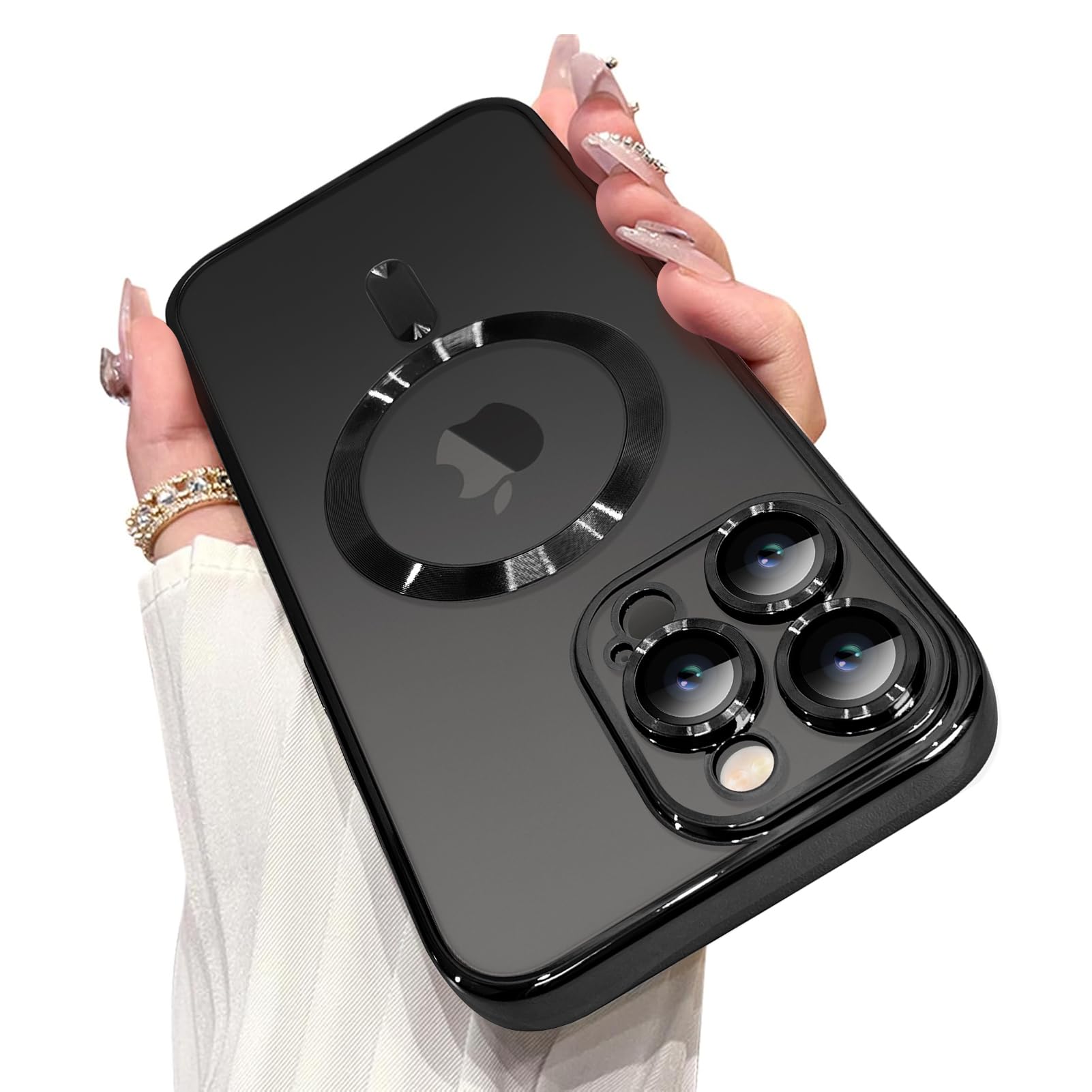 OOK Magnetic Case Made for iPhone 16 Pro Max (6.9 Inch) [Built-in Camera Lens Protector] [Compatible with MagSafe] Soft TPU Anti-Scratch Shockproof Protective Slim Clear Case for Women Men - Black