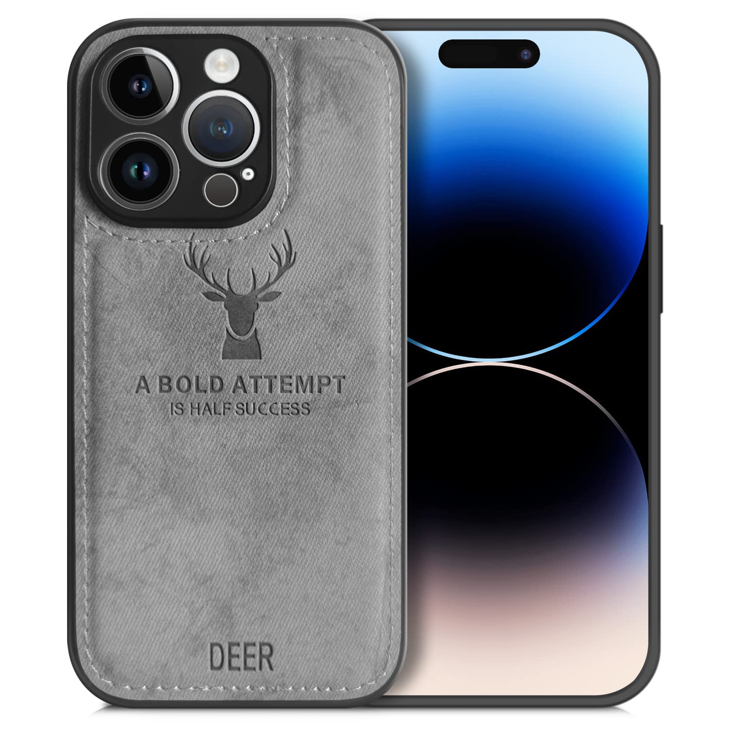 Alpha Digital Luxury Soft Texture Deer Patterned TPU Cloth Protective Case for iPhone 14Pro Max, Dirt-Resistant, Anti-Shock, Anti-Fingerprint, Full Body Protective (White)