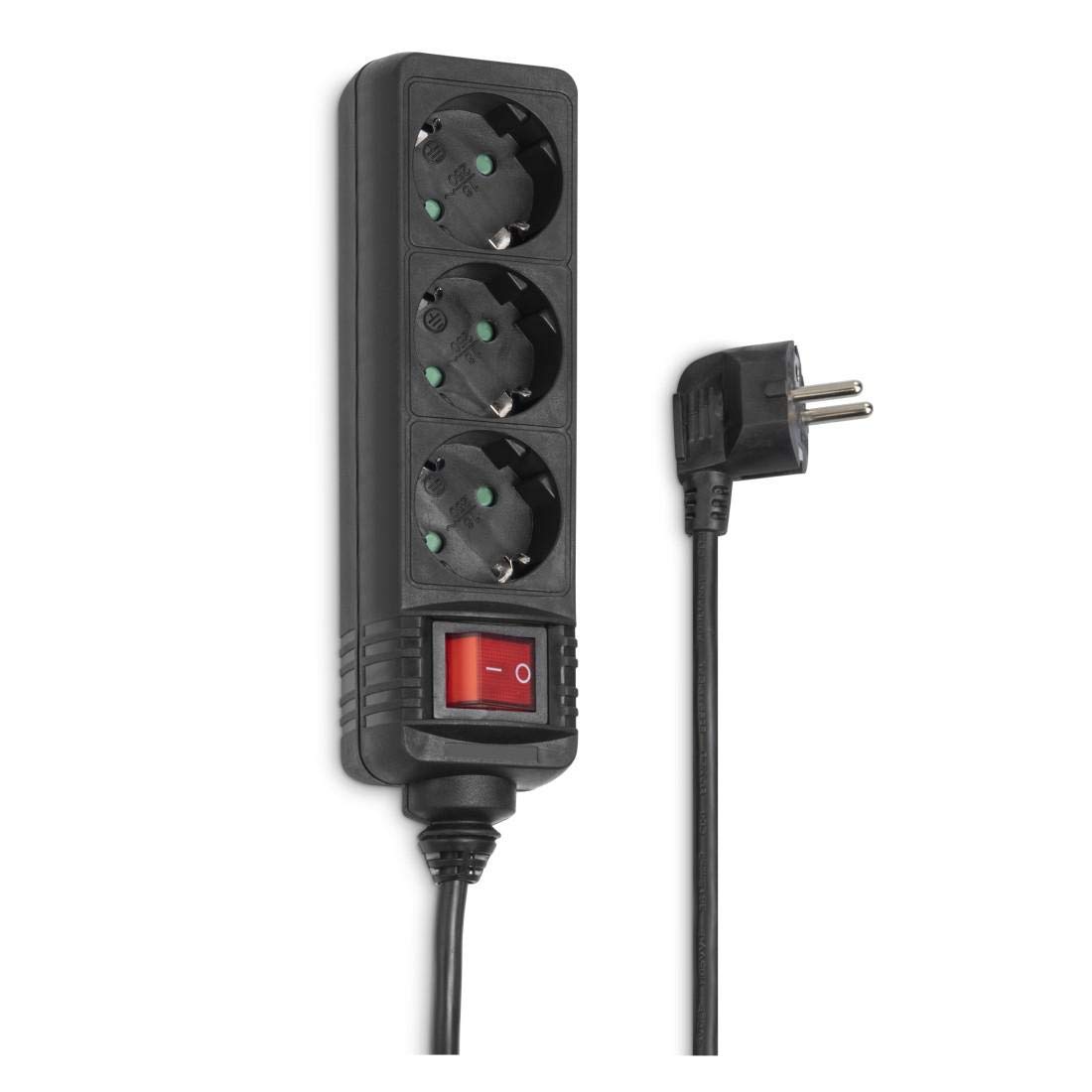 Steckdosenleiste, 3-fach, mit Schalter, 3 m, Schwarz