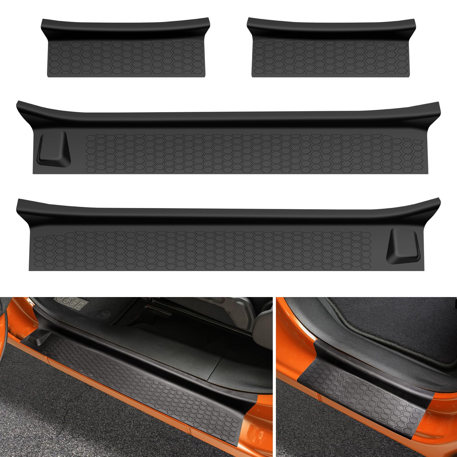 OUSUWO Door Sill Guards Kit Compatible with 2018-2024 Jeep Wrangler JL Unlimited/Gladiator JT, Door Sill Scratch Protector, Black Entry Scuff Plate for Jeep Wrangler JL Accessories (Fit 4 Door,)