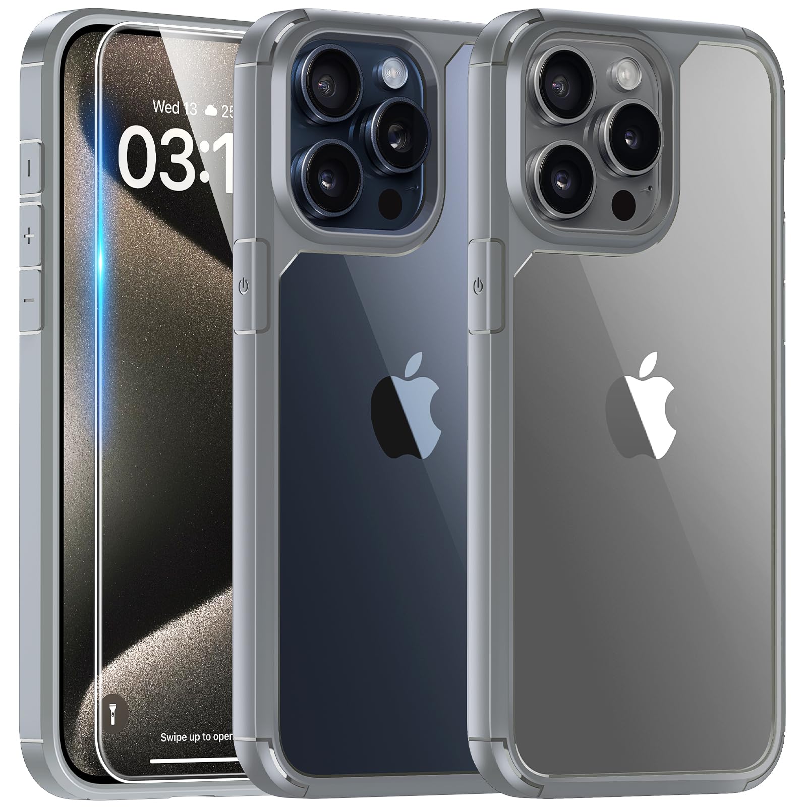 TAURI 3 in 1 for iPhone 15 Pro Case, and 2X Screen Protector, [Not-Yellowing & Military Drop Defense] Shockproof Phone Case 6.1 inch