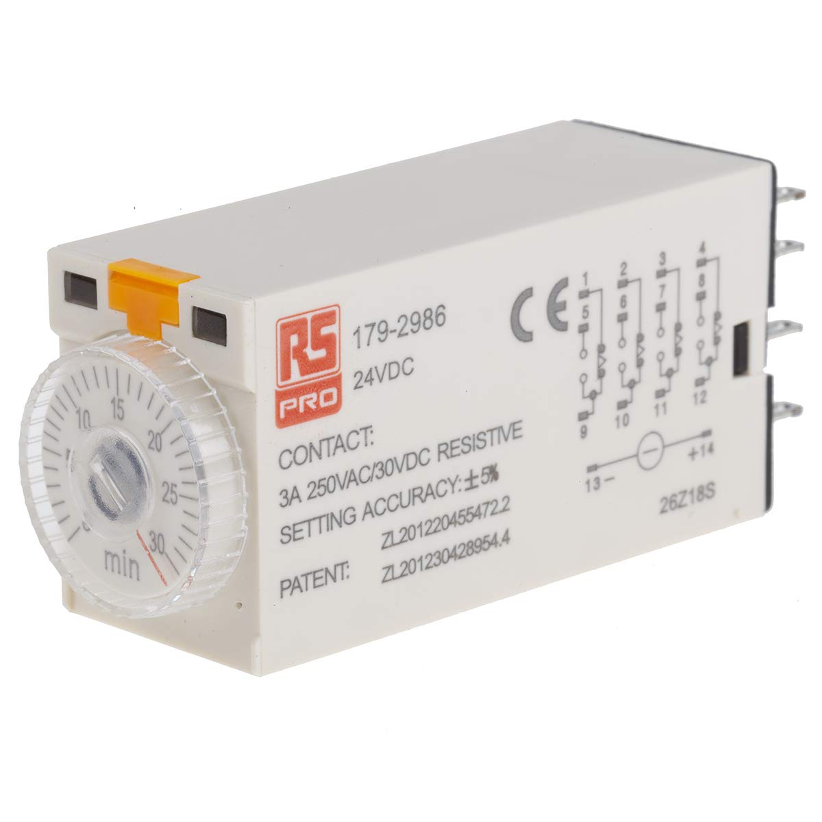RS PRO Time Relay, Plug-In Connection, 1 → 30 Min, 24 V DC, 4 Contact, Simple, 4-Pin Changer