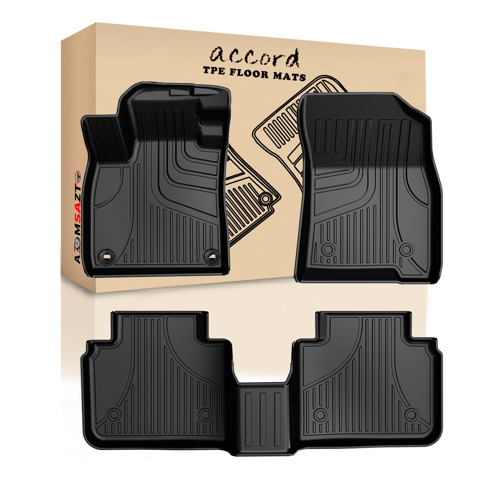 AOMSAZTO 2023 2024 Accord Floor Mats, Heavy Duty TPE All Weather Floor Mats Fit for 2023 2024 Honda Accord(Include Hybrid),Front & Rear Row Full Rubber Floor Liners Anti Skid Car Mats.