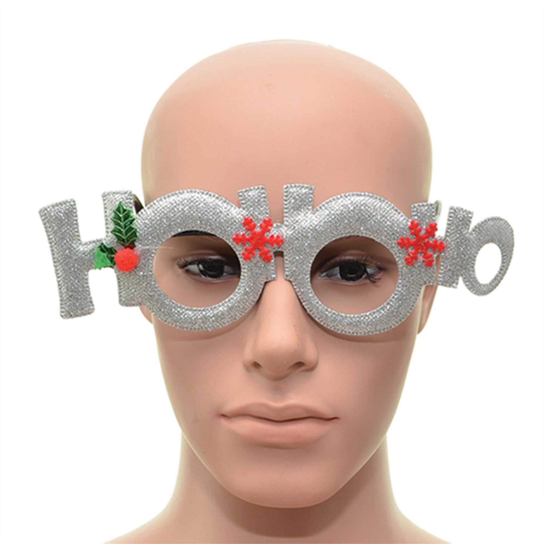 SHATCHI Silver Hoo-Ho Christmas Party Glasses Fancy Xmas Dress Novelty Party Accessories Supplies Selfie Photo Props Bag Stocking Fillers, One Size, 15669-CHRISTMAS-GLASSES-1PCS