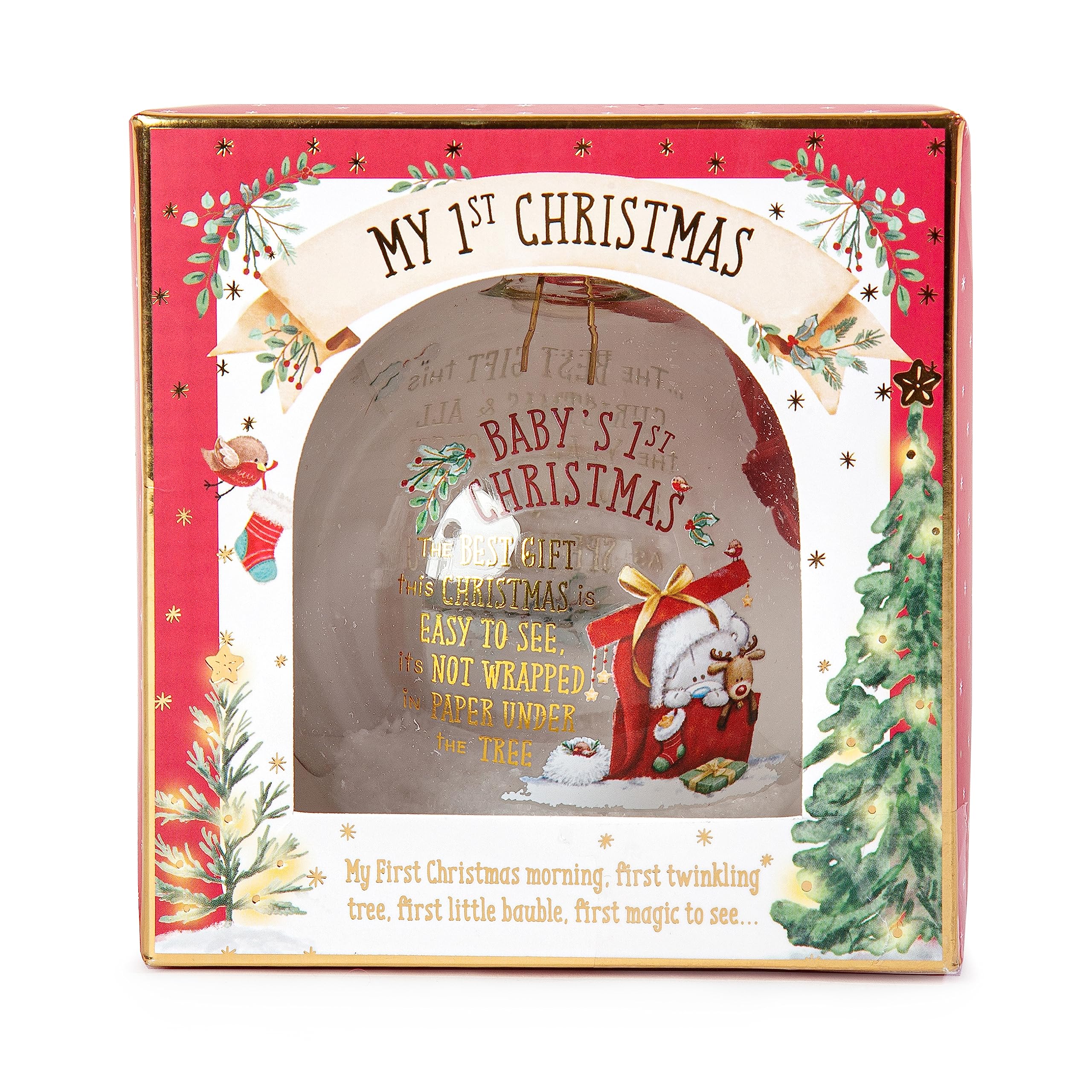 Me to You Tiny Tatty Teddy Baby's First Christmas Bauble in a Gift Box - Official Collection, Blue,gold,green,grey,red