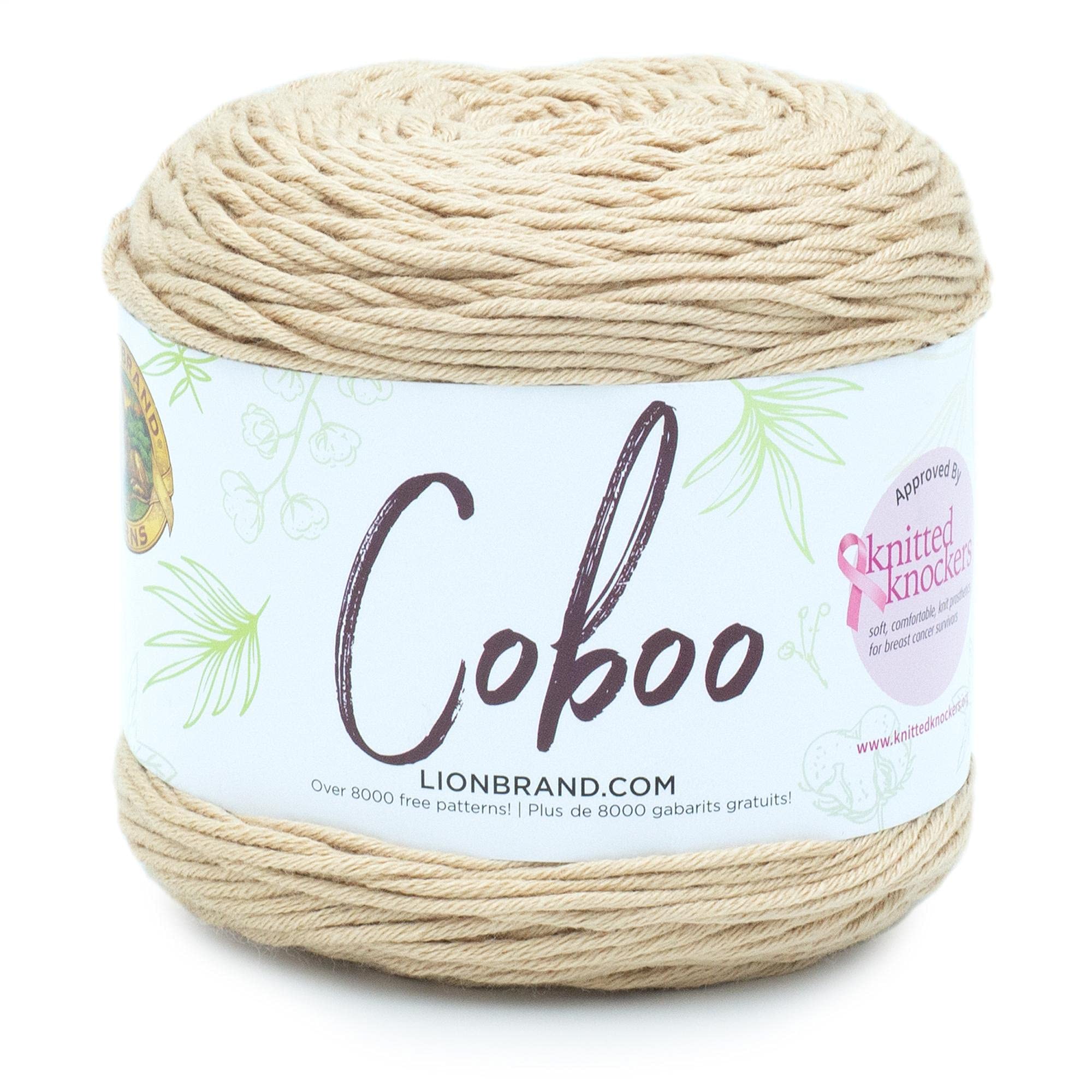 Lion Brand Yarn Coboo, Soft Cotton Blend Yarn for Knitting and Crochet, Beige, 1 Pack