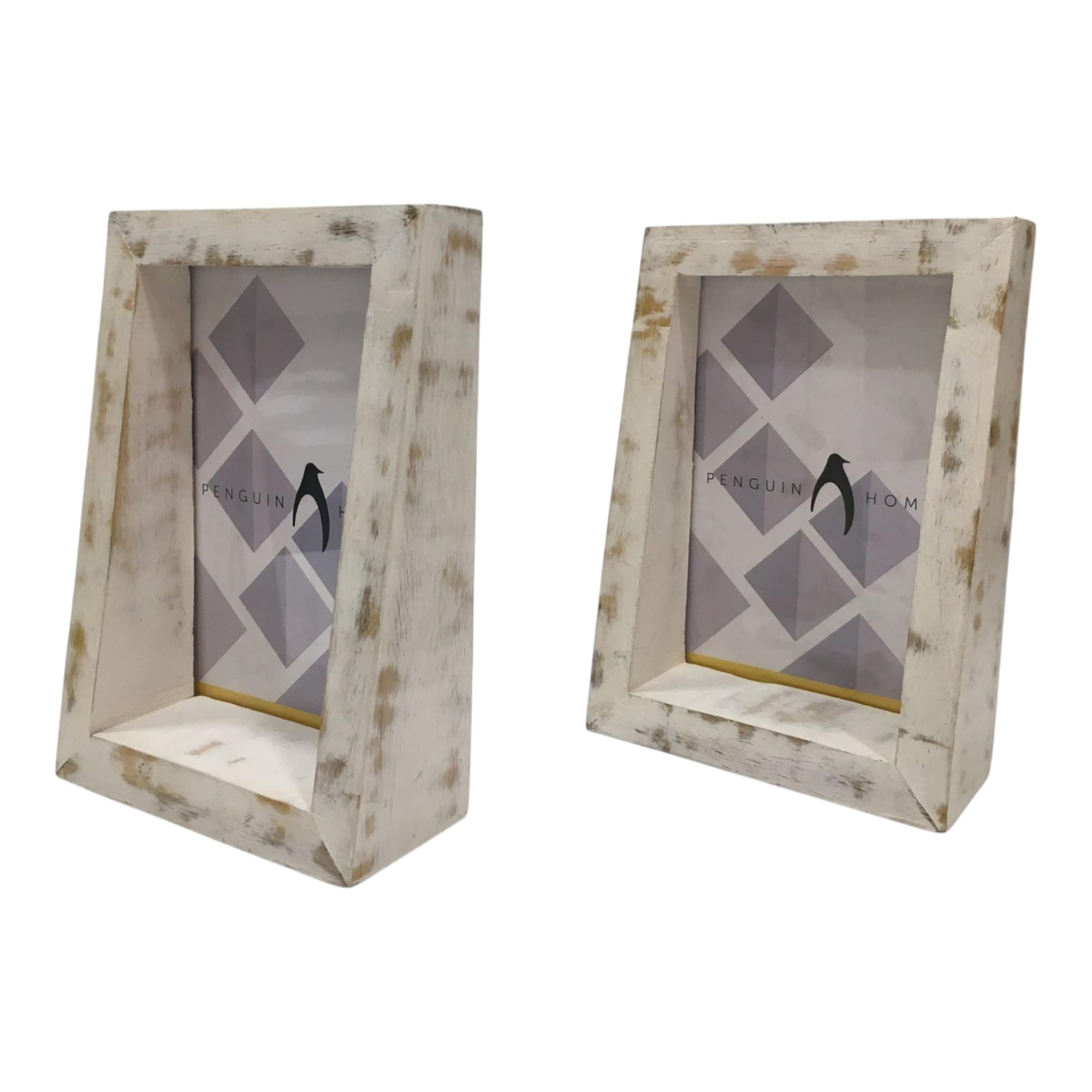 Penguin Home Set of 2 Mangowood Vertical Photo Frame 4"X6" (10 X 15 CM) - White Distress Finish, Rustic Vintage Style, Handcrafted Wooden Picture Frame for Wall or Tabletop, Ideal for Home Décor