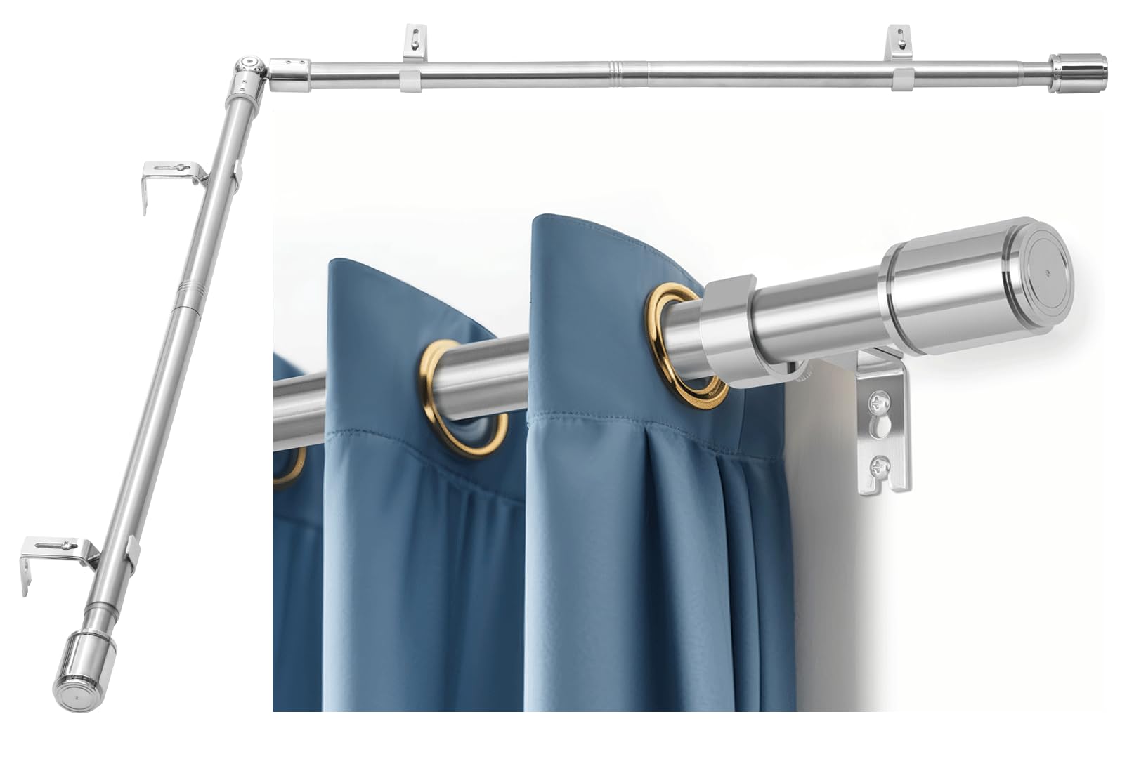 Anndason Heavy Duty 1 Inch Corner Curtain Rods Set 30-76 Inch Corner Windows Rod L Shaped Curtain Rods Corner Windows Curtain Rods Set (Silver)