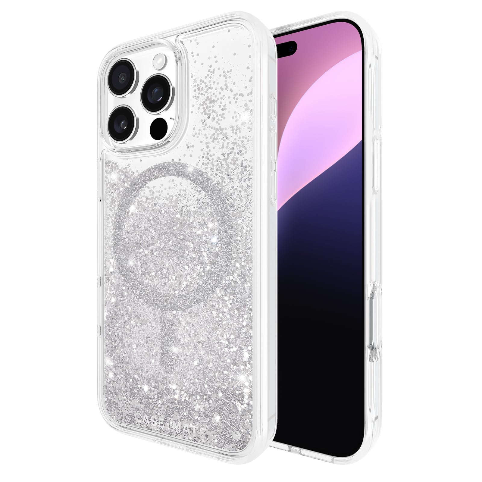 Case-Mate iPhone 16 Pro Max Case [Compatible with MagSafe] - Sparkly Liquid Glitter Phone Case with 12ft Drop Protection - Premium Magnetic Cover for iPhone 16 Pro Max - Silver Waterfall