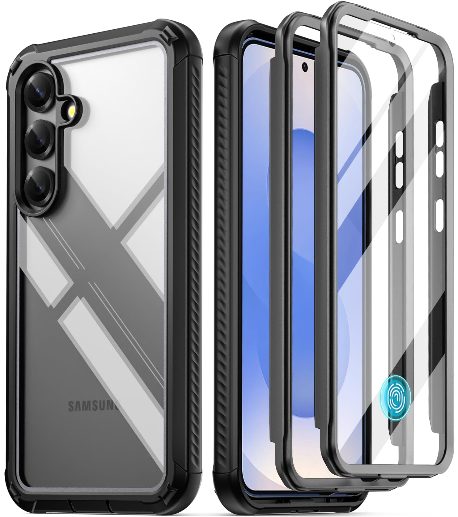 Poetic Guardian Case for Samsung Galaxy S25+ Plus 5G 6.7 "(2025) [20 FT Mil-Grade Drop Tested], Built-in Screen Protector [Work with Fingerprint ID], Full Body Rugged Shockproof Case, Black/Clear