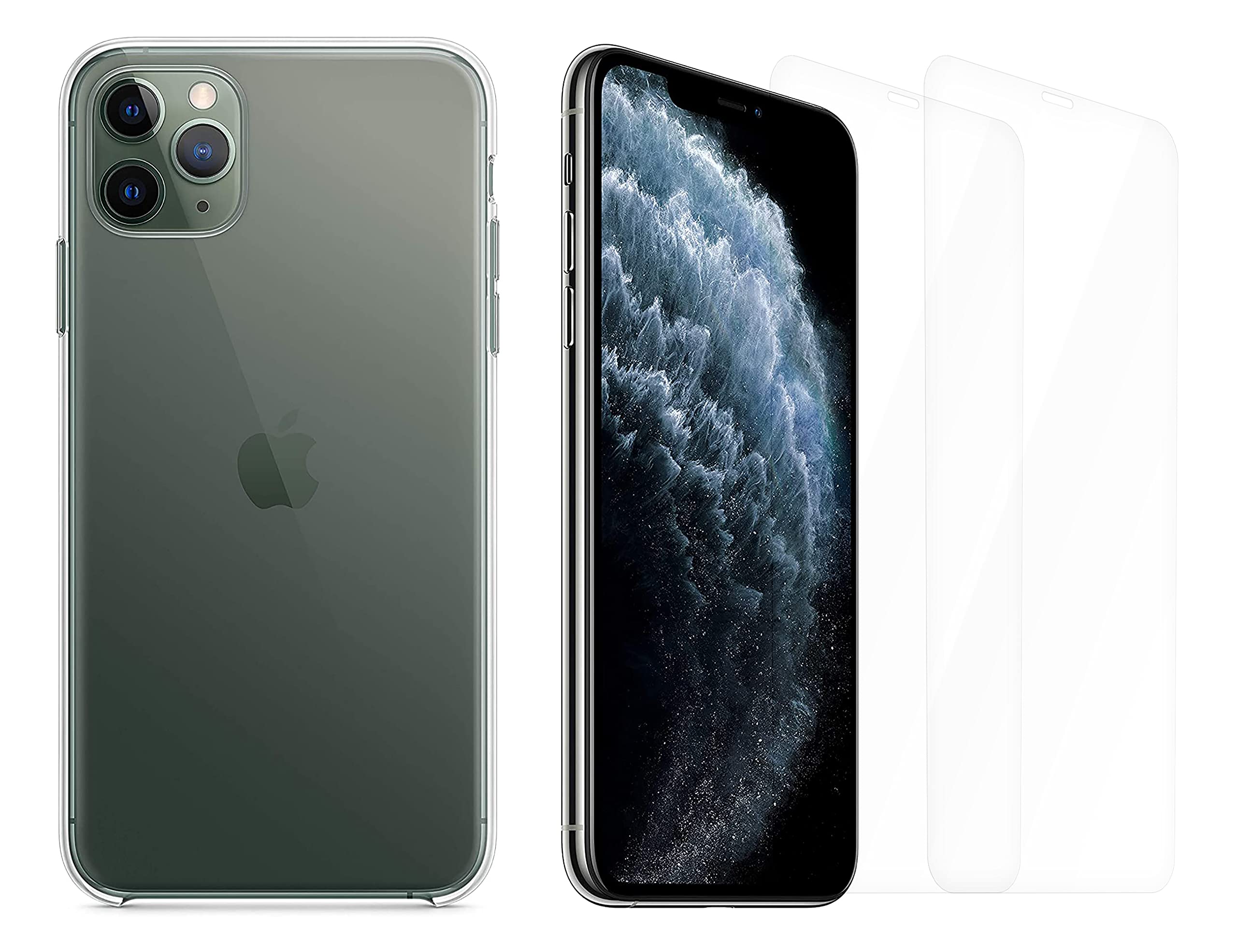 ICOVERI Pack Transparent Anti-Shock Gel Case Compatible with iPhone 11 Pro MAX Flexible TPU + 2 Tempered Glass, 9H Protection