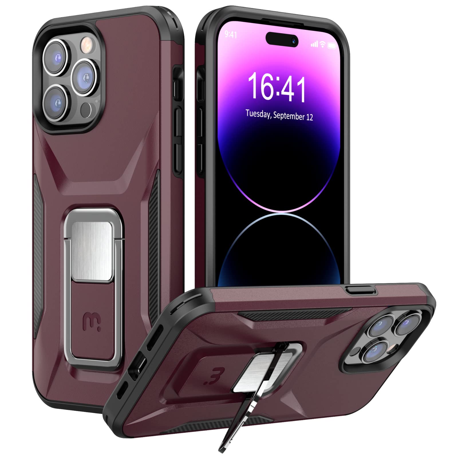 MYBAT Pro Stealth Series Phone Case for iPhone 14 Pro Case with Stand 6.1",Support Magnetic Car Mount, Heavy Duty Military Grade Drop Protective Rugged Bumper Armor Covers(Plum)