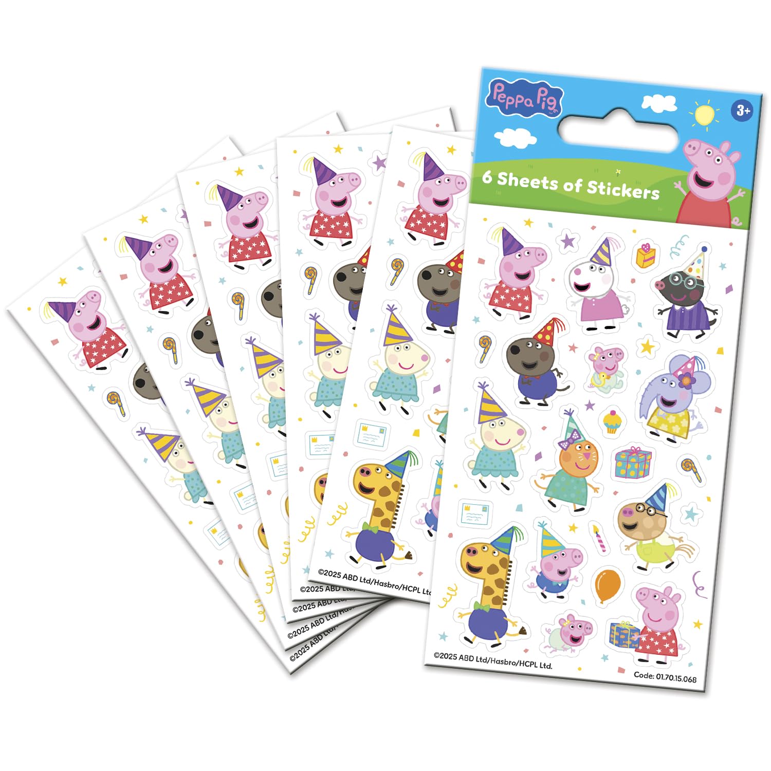 Peppa Pig Family Party Bag Stickers (6 Sheets) Featuring New Baby Sister Evie | Official Licensed product | Reusable on Non-Porous Surfaces | Age 3+, Unisex | Perfect Party Bag fillers for Kids Party
