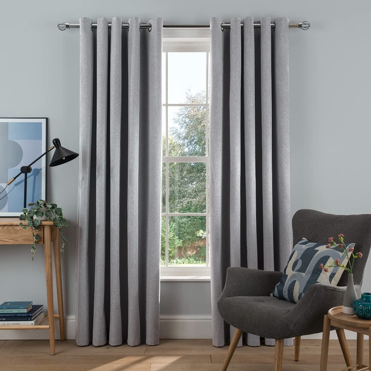 Sleepdown Curtains, Polyester, Silver, 2 x 66" x 54"
