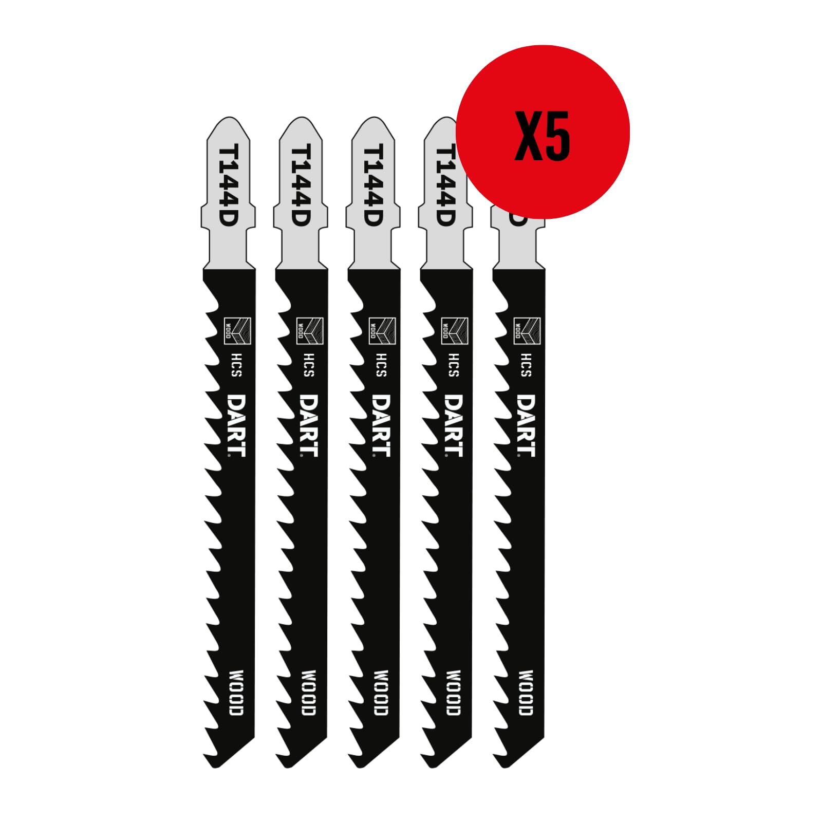 DART Wood Cutting Jigsaw Blade | 6 TPI | 75mm | Suitable for Cutting Hard and Soft Woods, Plastics and Acryglas | Set of 5 | Silver