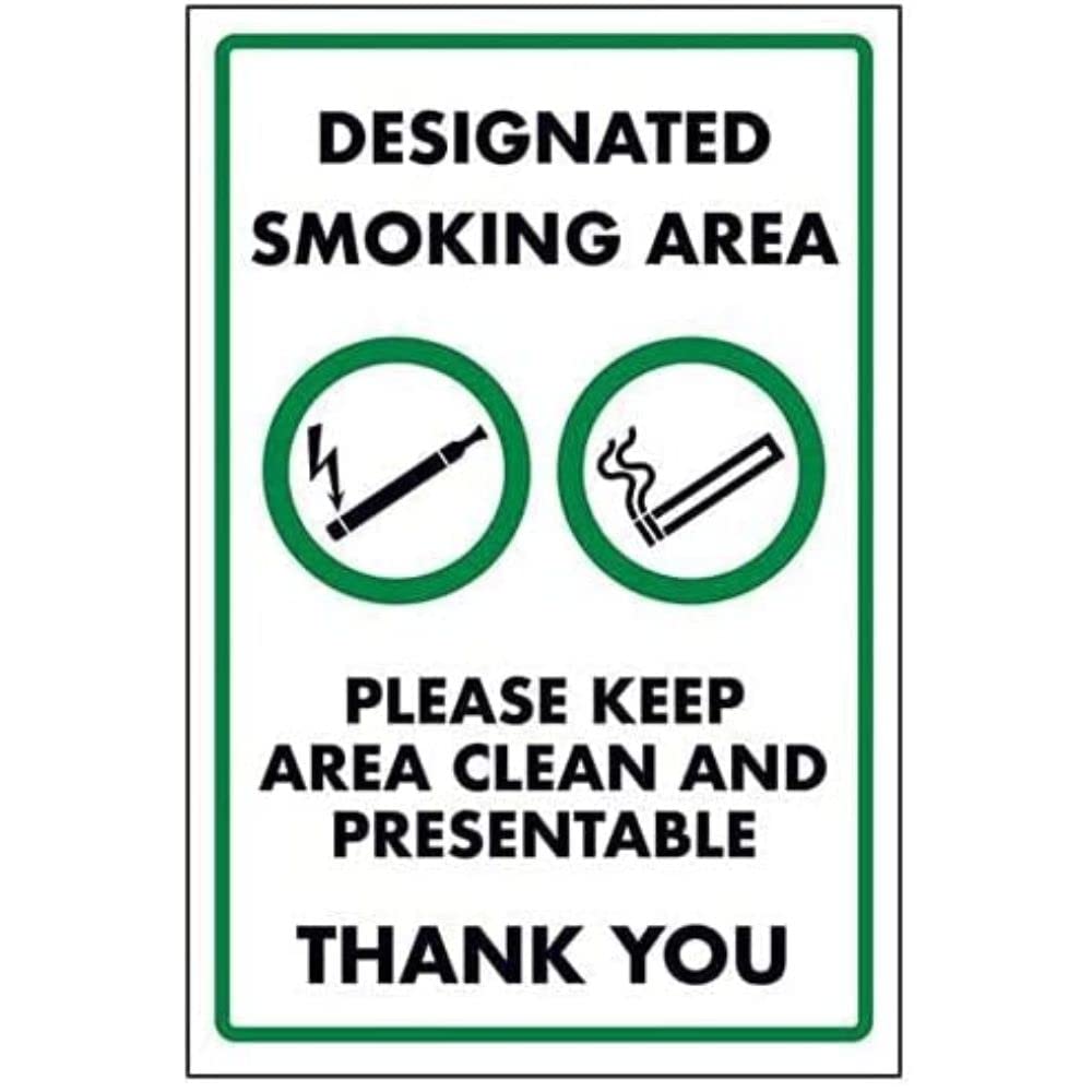 V Safety Designated Smoking Area/Please Keep Area Clean Sign - 300mm x 400mm - Rigid Plastic