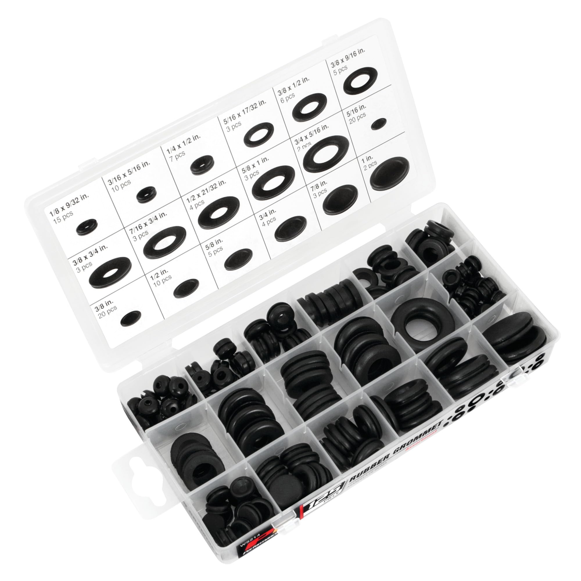 Performance Tool W5214 125pc Rubber Grommet Assortment in Organizer Case for Vehicle Maintenance and Repair in Auto Shops and Garages