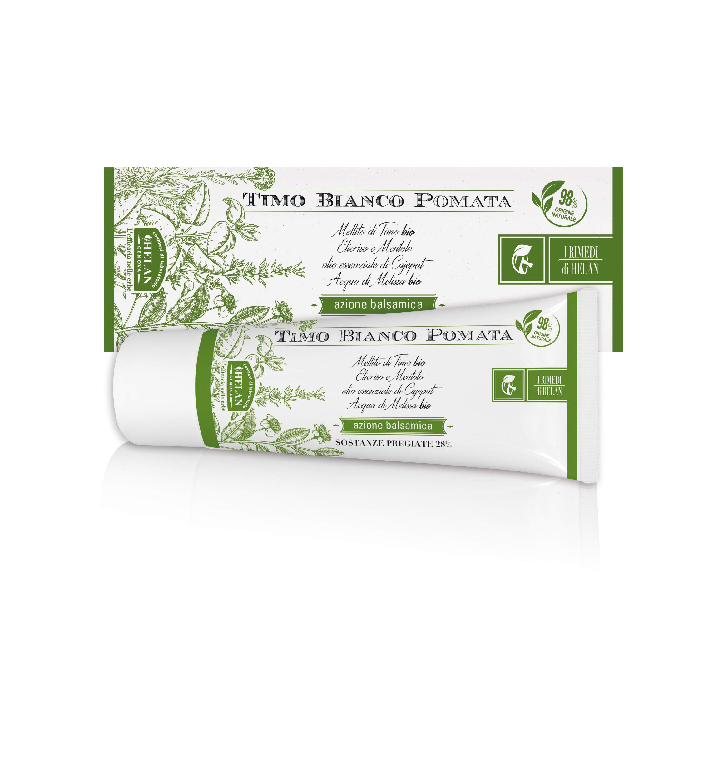 Helan, I Heilmittel, Balsamica-Salbe, Körper- und Fußcreme zur Erleichterung der Atemwege gegen Kälte, Balsam mit ätherischen Ölen von Thymian, Pfefferminze, Süßmandelöl, Vitamin E, 75 ml