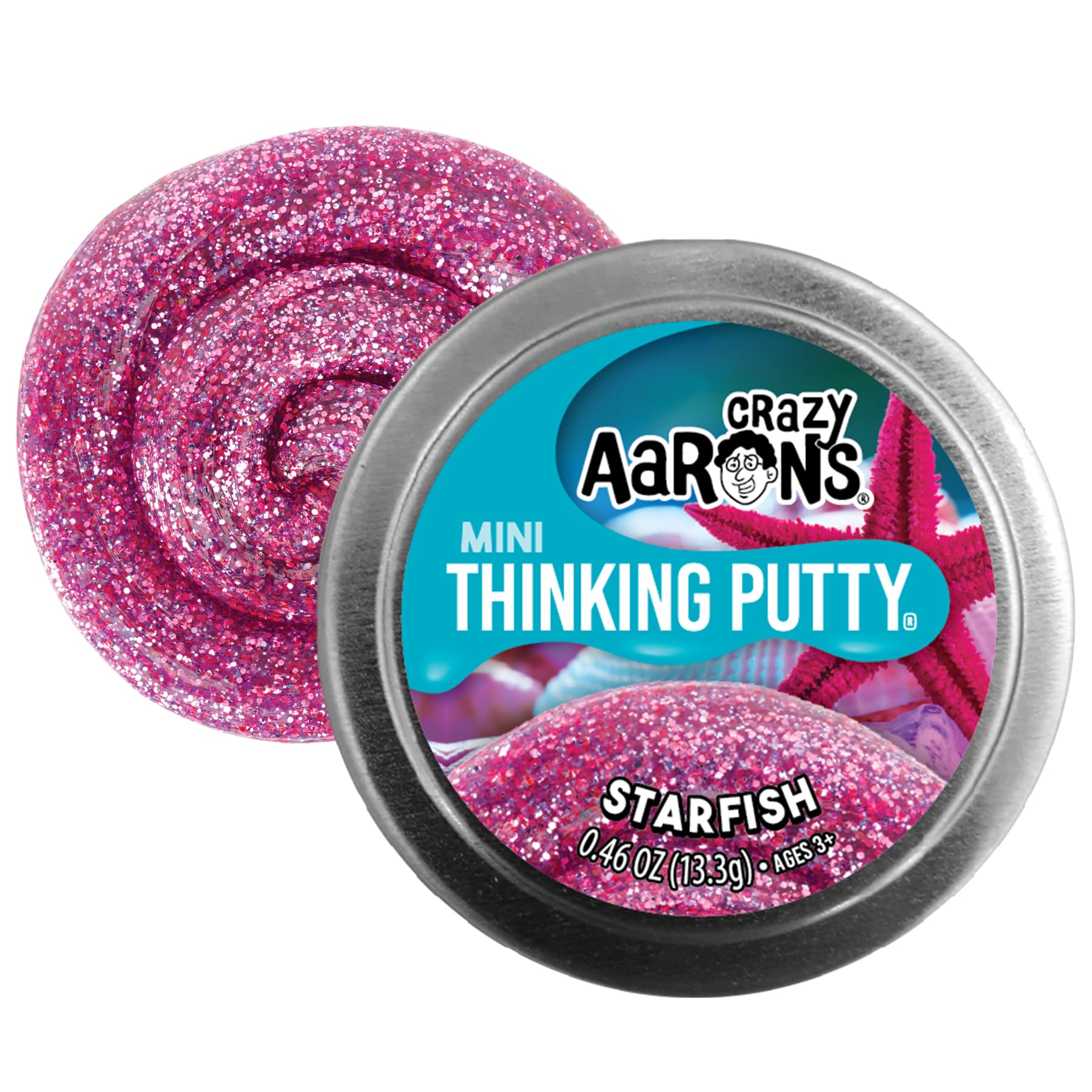 Mini Tin- Starfish Crazy Aaron's Thinking Putty- Mini Tin - Pink Sensory Putty for Kids and Grown ups - 2" Tin - Creative and Endless Fun, Stress Relief Therapy Toys, Never Dries Out