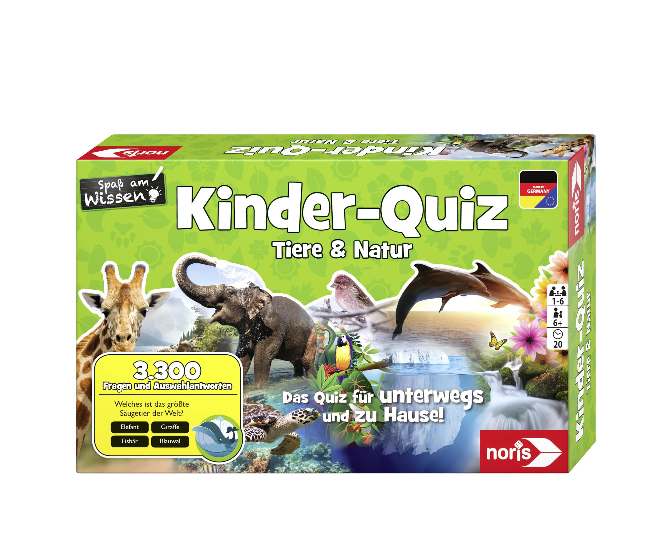 Noris 606011629 Children's Quiz Animals and Nature, Family Fun for Home or Travel, for 1-6 Players from 6 Years