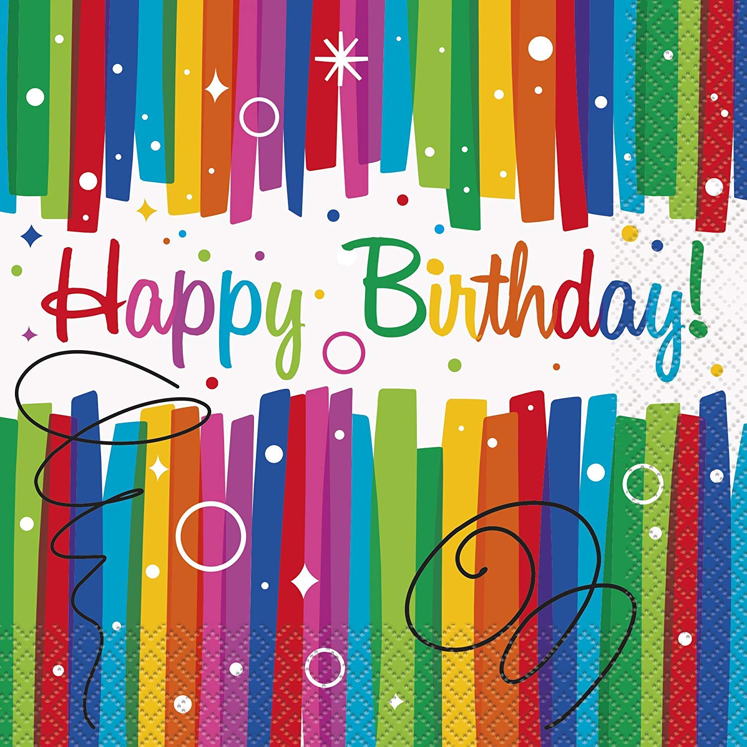 Vibrant Rainbow Ribbon Birthday Beverage Paper Napkins (12cm) Pack of 16 - Perfect for Colorful Celebrations, 10"