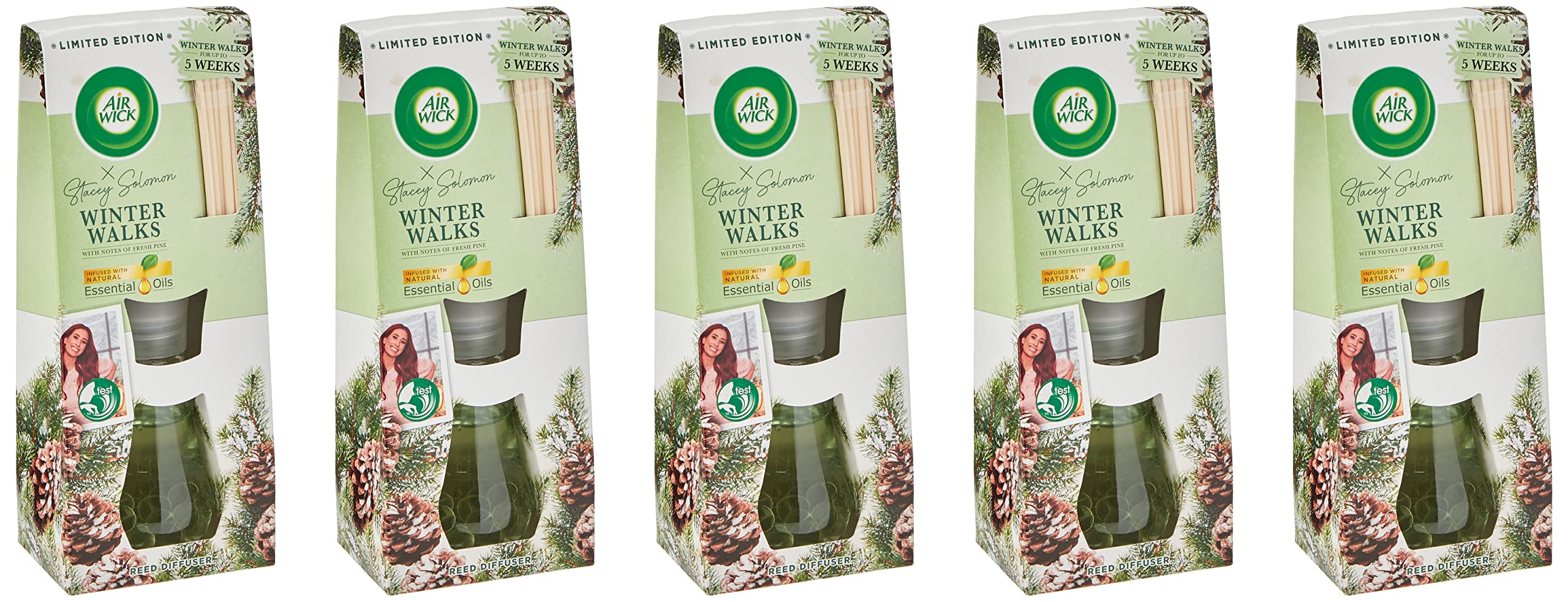 Air Wick, Winter Walks Fresh Pine, Reed Diffuser Air Freshener (Pack of 5 x 33ml)