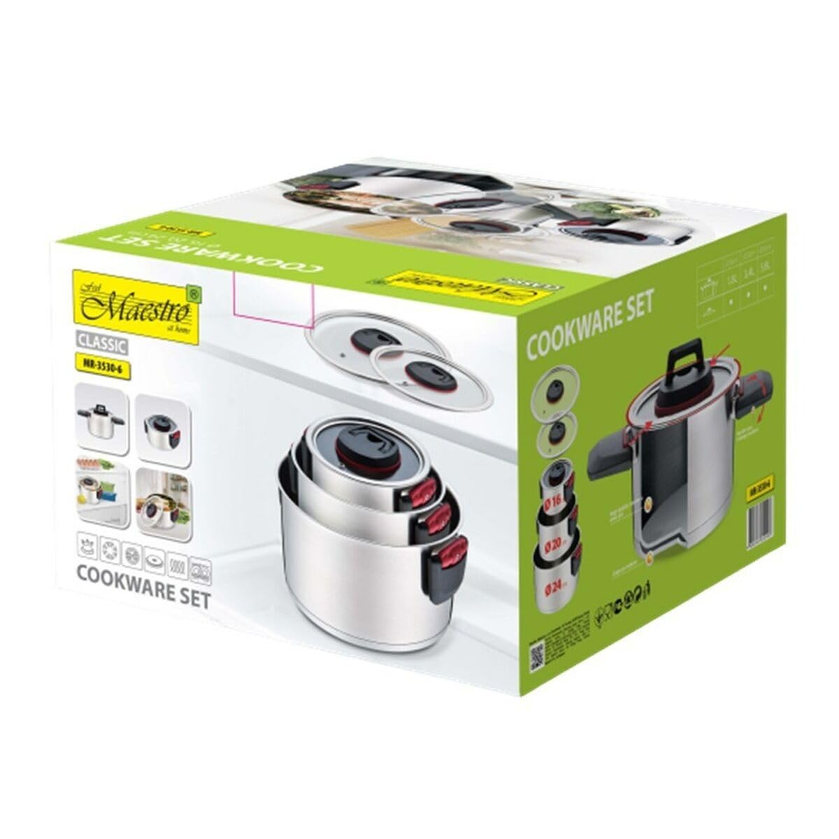 Maestro MR-3530-6 Pots Set with Folding Handles 6 Pieces Cookware