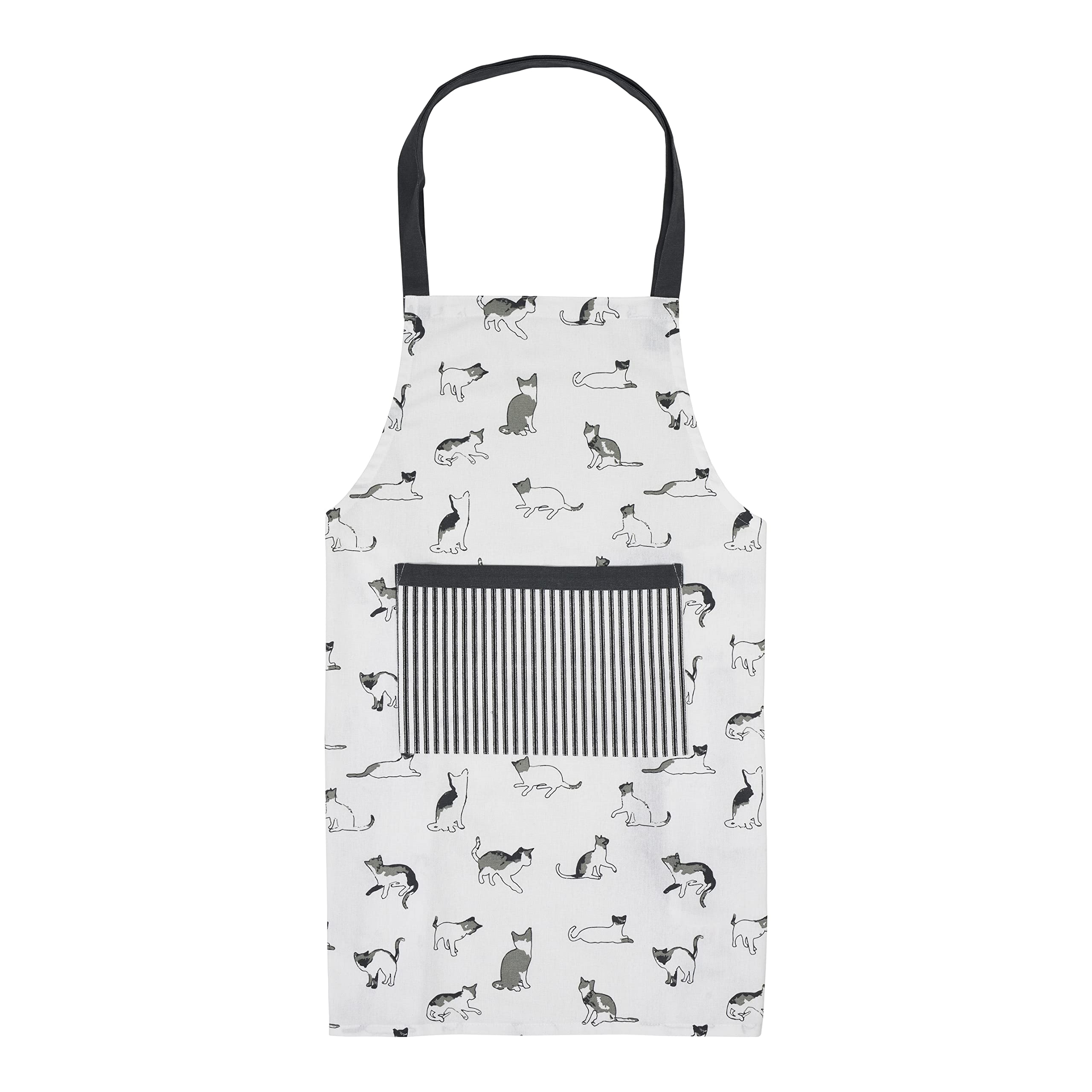 Penguin Home Apron,Chef Quality, Thokka Print,Colour - White,Grey & Black,Plain woven contrast color pocket,Recycled cotton, Eco Friendly & Sustainable, Adjustable Neck Strap, Size - 70x80 cm