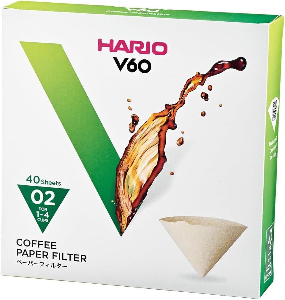 Hario Paper Coffee Filters for V60 Dripper, Compatible with Size 02, Natural, 40 Pack