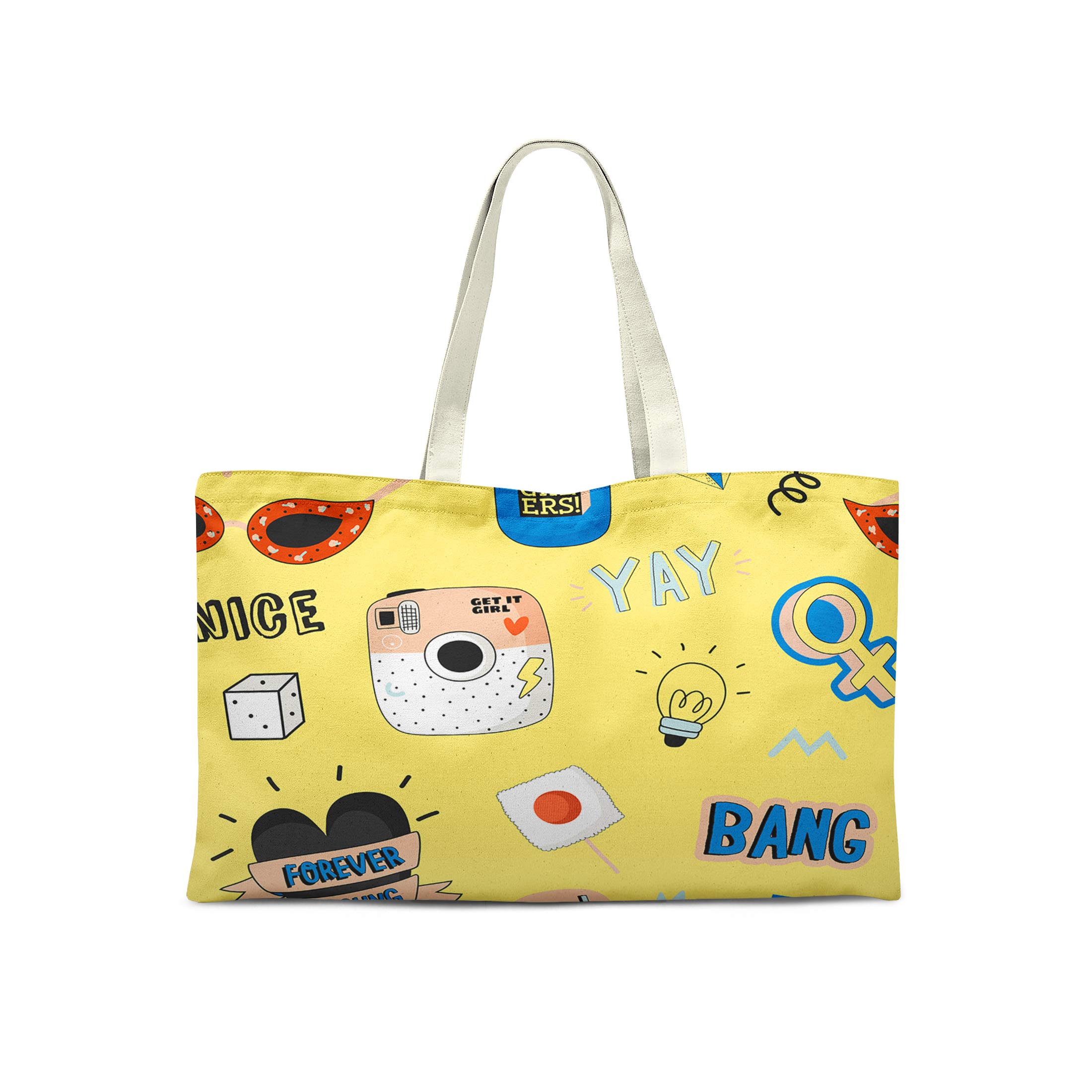 Bonamaison Printed Tote Bag, Reusable Grocery Bag, Shopping Bag, Machine Washable, Foldable, Canvas Cloth Bag with Handles, 50x40 Cm