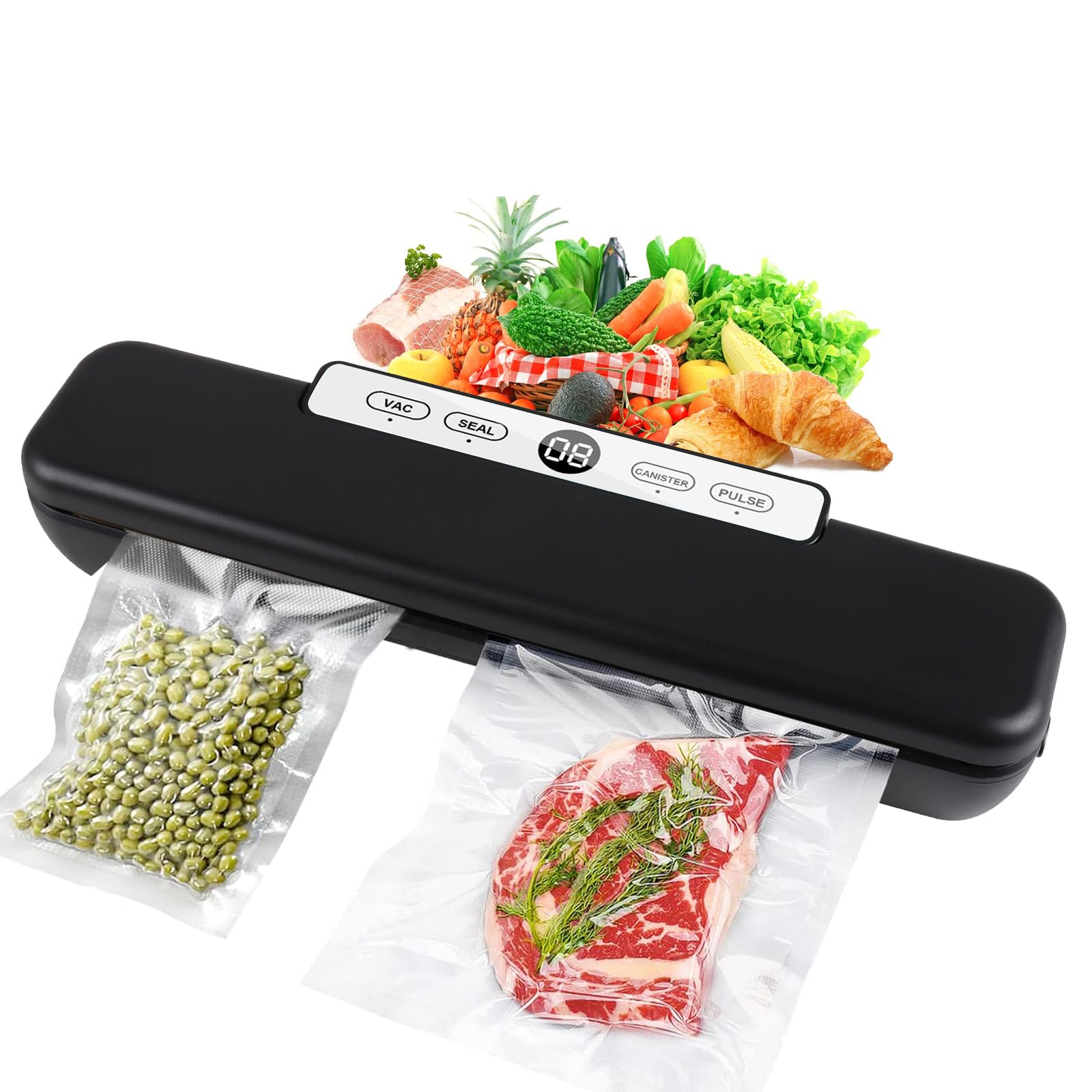 Vacuum Sealer Machine Food Vacuum Sealers for Sous Vide Cooking, 4-in-1 Easy Options, Food Preservation with Vacuum Bags…, Black