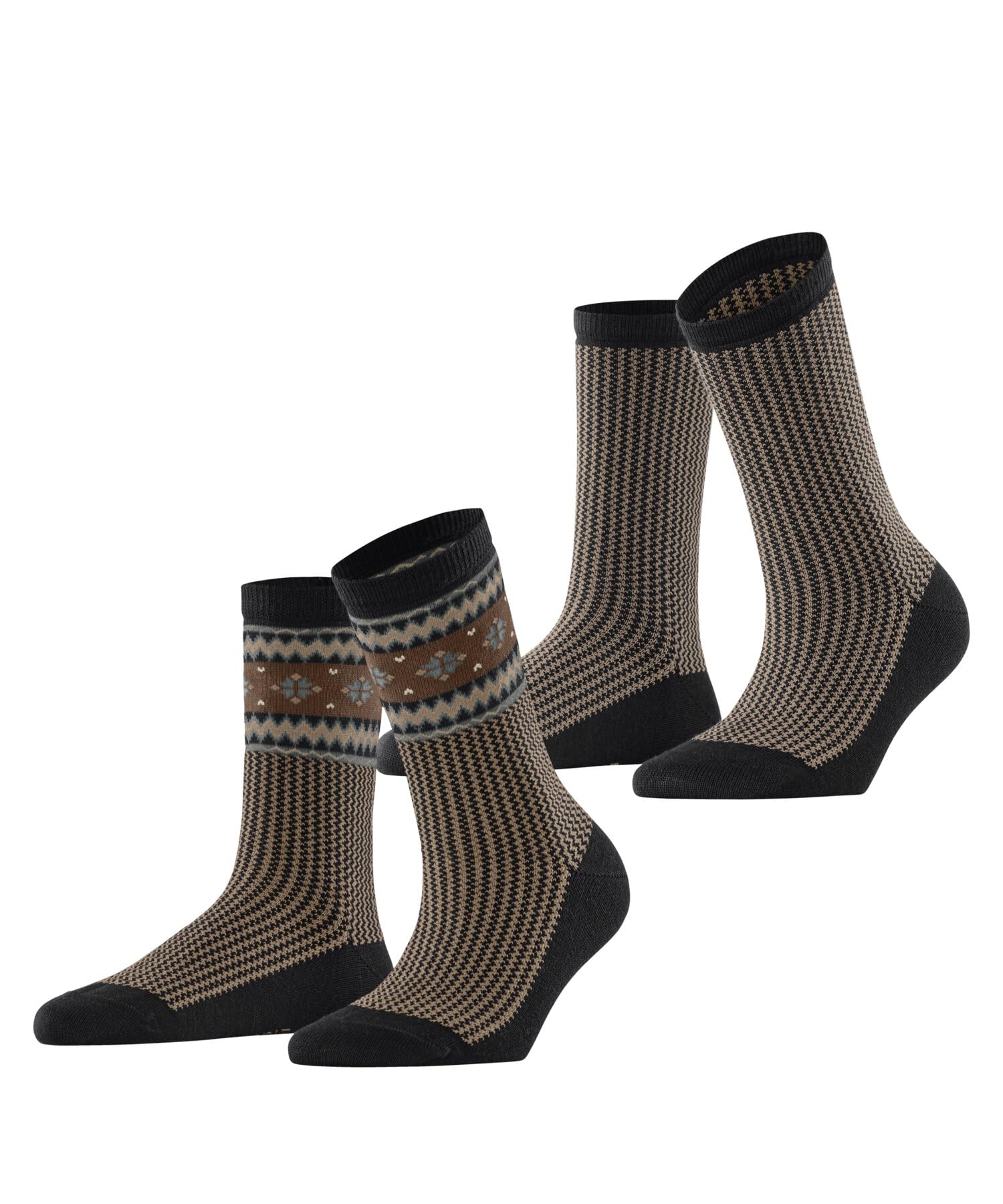ESPRIT Women's Scandi Multipack W So Cotton Wool Patterned 2 Pairs Socks, Black 3000, 2.5-5