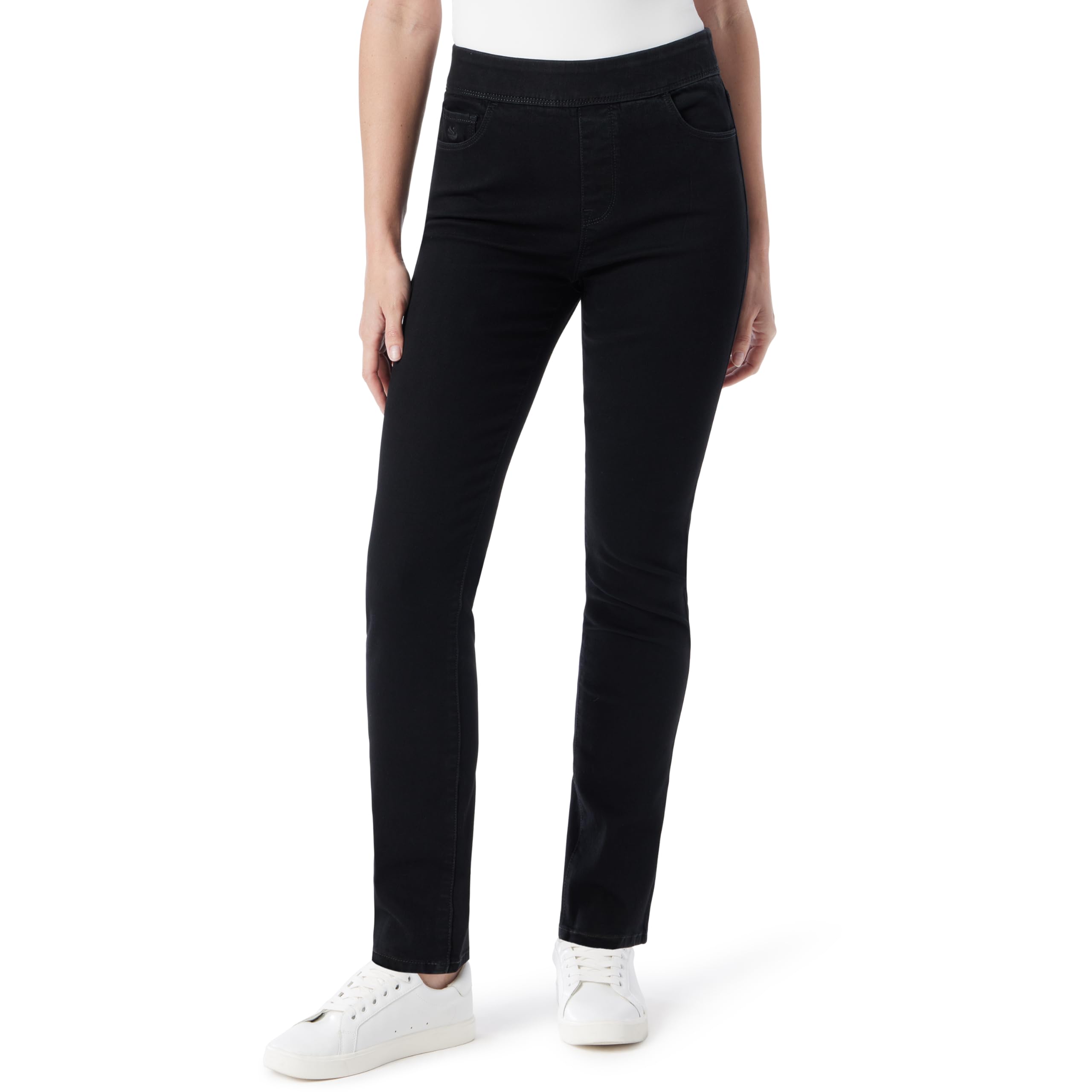 Gloria Vanderbilt Women's Amanda Pull on High Rise Jean Standard, Black Conditioner, 42 Lange