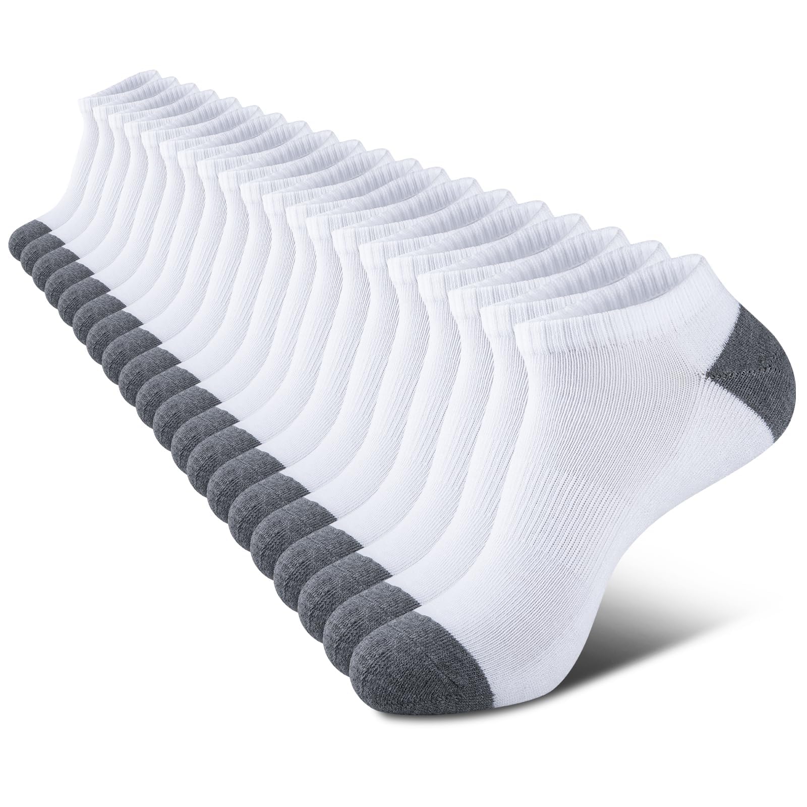 COOVAN 10 Pairs Mens Cushion Ankle Socks Men 10 Pack Low Cut Comfort Breathable Casual Socks - White - Medium