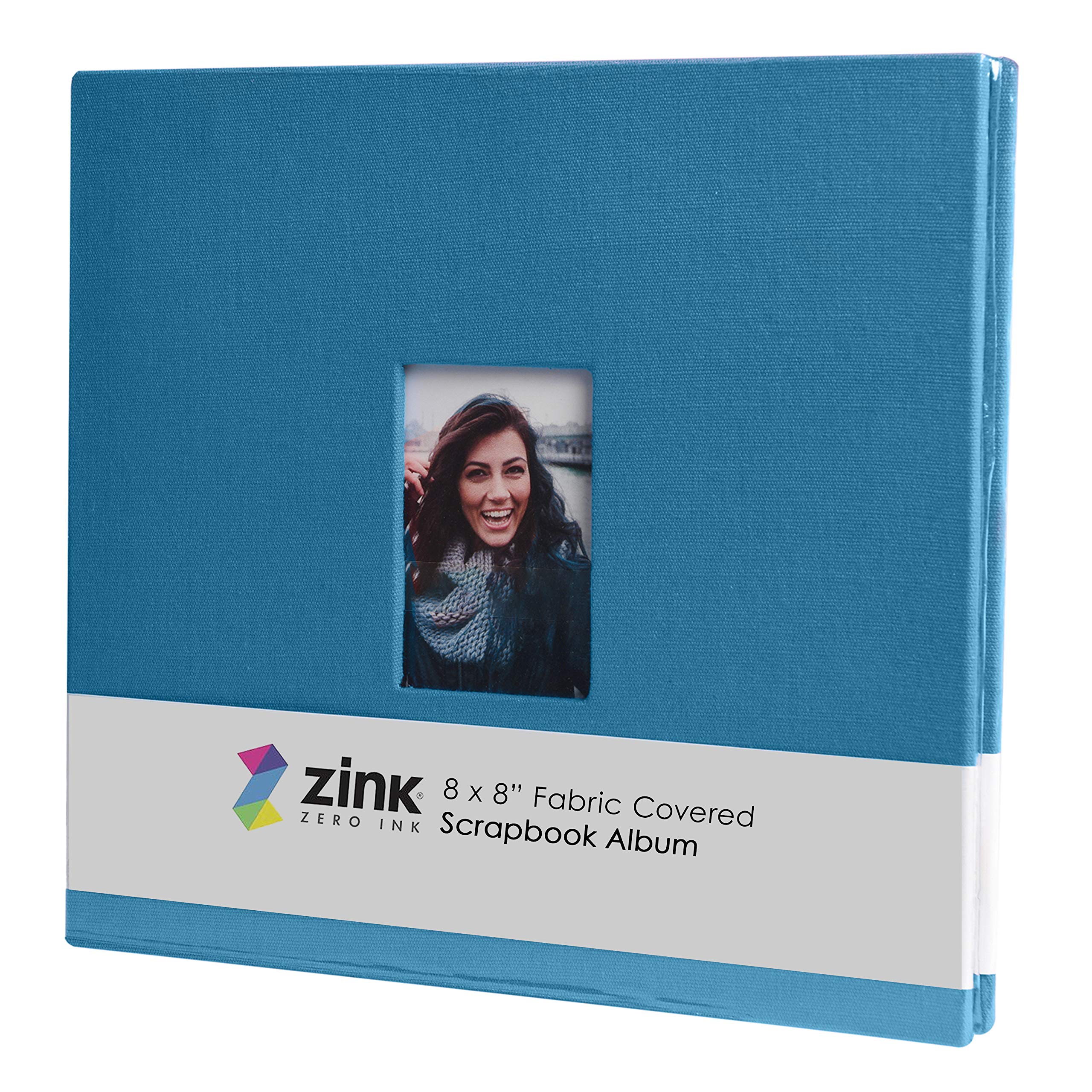 Zink Cloth Covered Scrapbook 8x8â€ Photo Album w/Front Picture Window for Fuji Instax, Kodak, Polaroid, HP, Lifeprint, Canon Instant Camera Projects - Blue