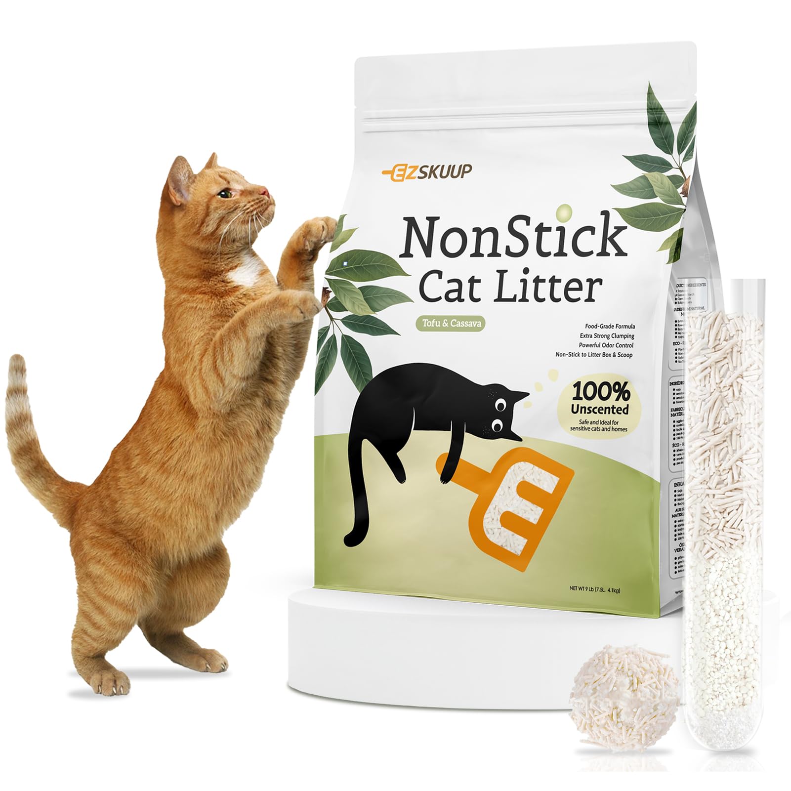 Ultra Clumping Non Stick Tofu Cat Litter with Cassava, Odor Control, Low Tracking Cat Litter Granules, Natural Herbal Ingredients, Lasts Twice as Much