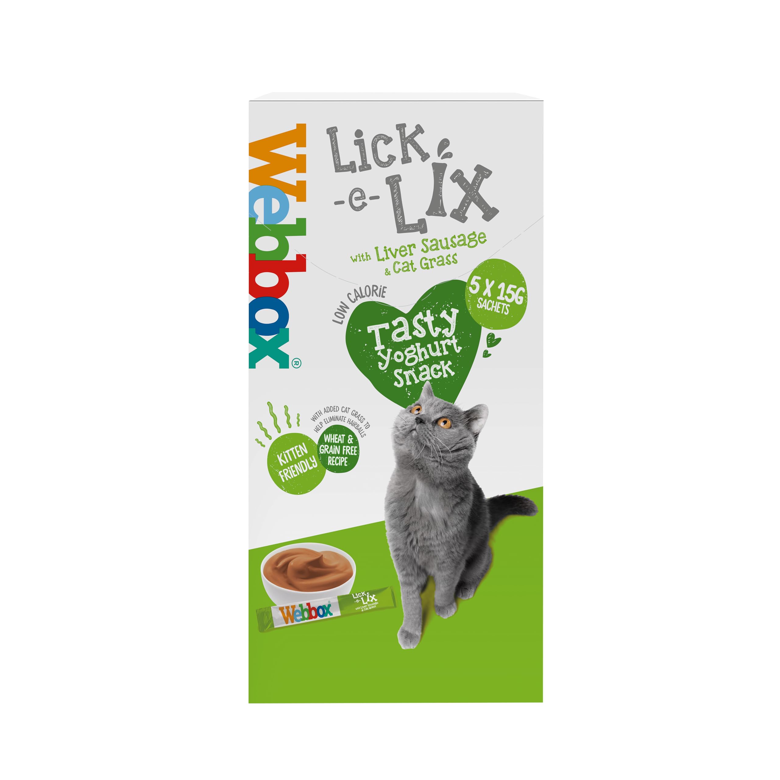 Webbox Lick e Lix Yoghurt with Liver Sausage and Cat Grass 5pcs (5x15g) (Case of 17)