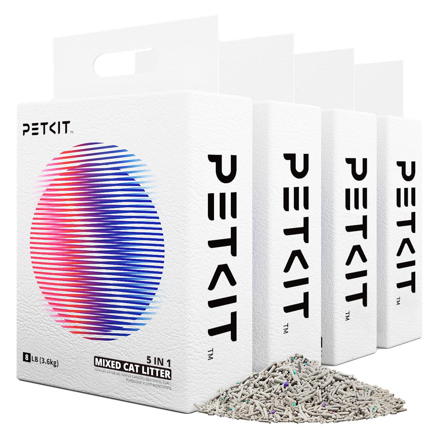 PETKIT Premium Clumping Cat Litter, 5 in 1 Mixed Cat Litter(28L), Low Tracking, 99.9% Dust Free, Superior Odour Control, Long-Lasting Tofu Pellets for Multi-Cat Homes, Flushable Biodegradable, 4 Packs