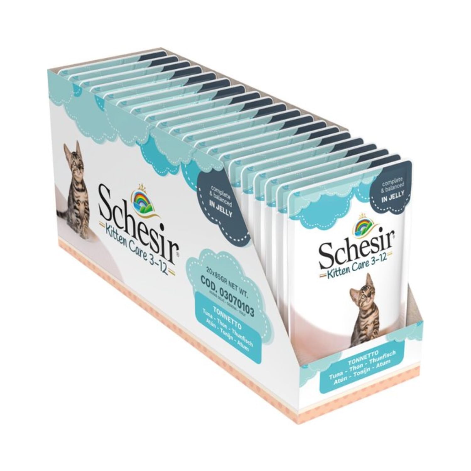 Schesir, Wet Food for Kittens, Bacoreta Flavor in Soft Gelatin - Total 1.7 kg (20 Sachets x 85 g)