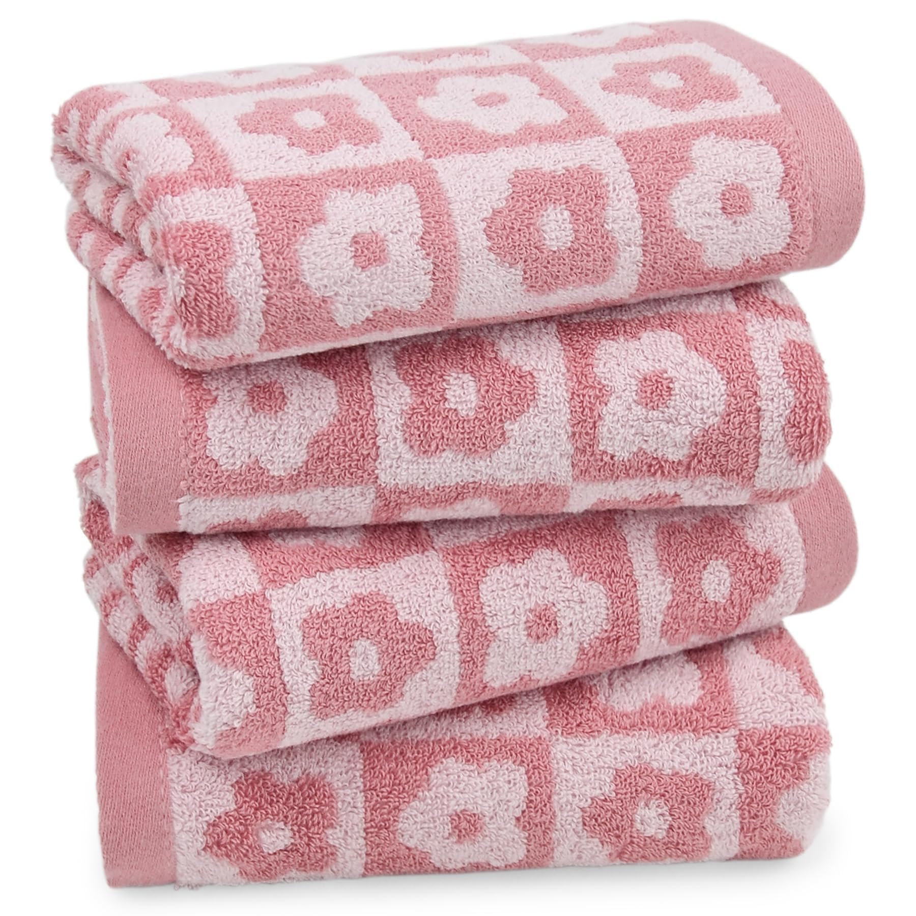 Jacquotha Cotton Hand Towels Pink Plaid Floral Pattern Quick Dry for Women Girls Wife Mom Daughters 29" x 13" Pack of 4