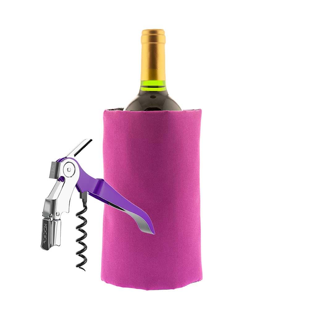 (20 Sets) Koala Spain Violet Wine Set (2 Pieces), 1 Adjustable Cooler Sleeve, 1 Two-Stroke Corkscrew