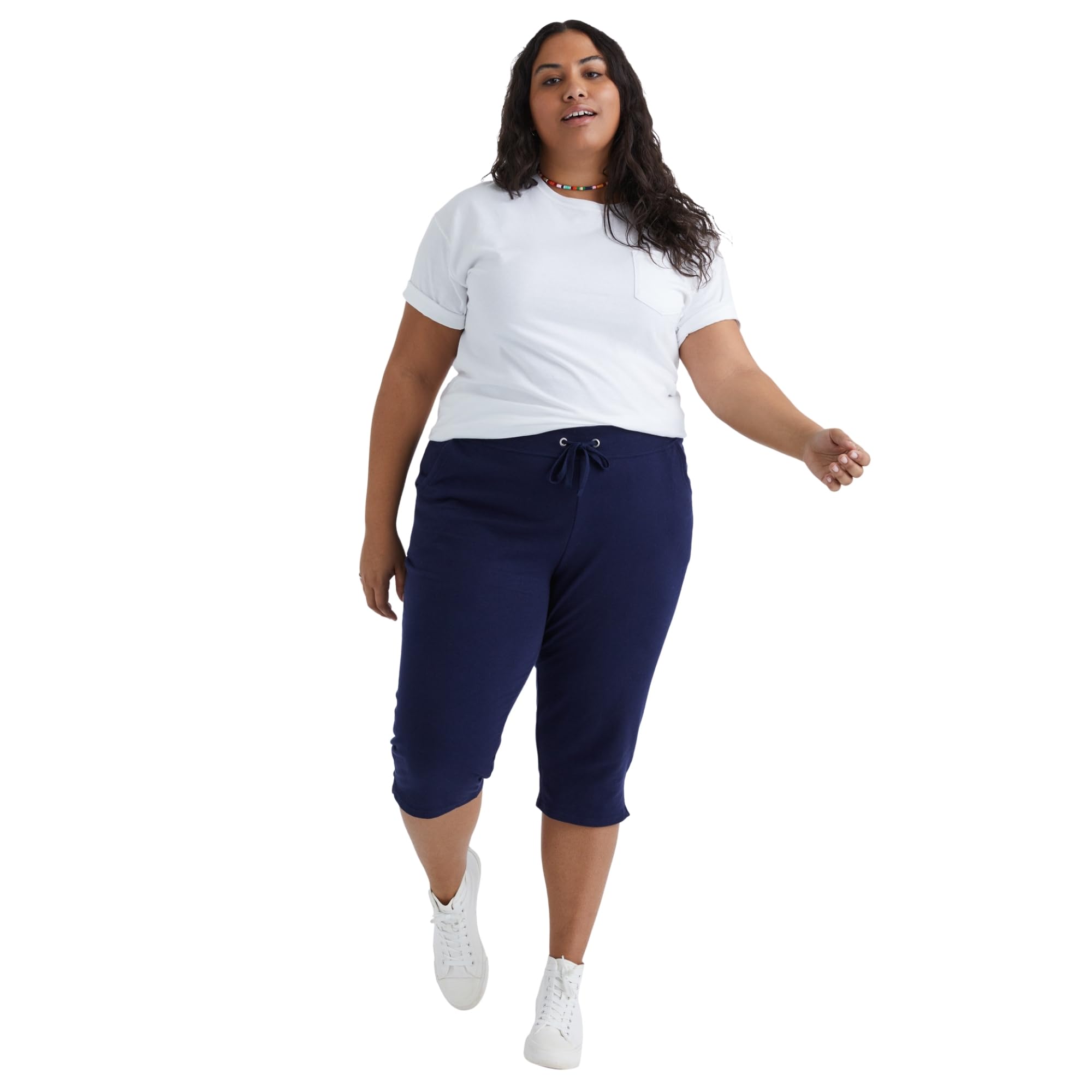 JUST MY SIZE Hanes ComfortBlend Women's French Terry Capri, Navy, 1X