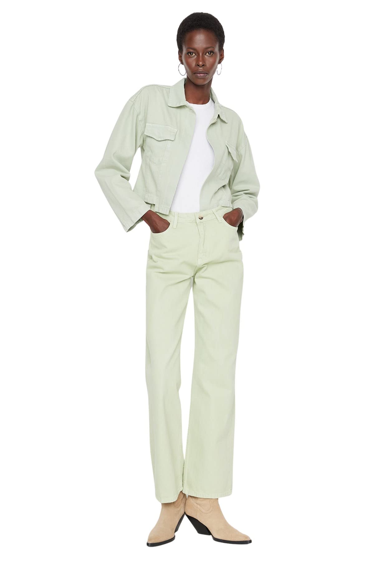 Trendyol Women High Waist Wide Leg 90's Wide Leg Jeans Mint