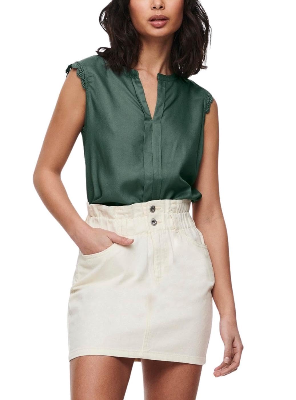 ONLY NOS Women's Onlkimmi S/l Top Wvn Noos Vest, Green (Balsam Balsam Green), 8 (Manufacturer size: 34.0)