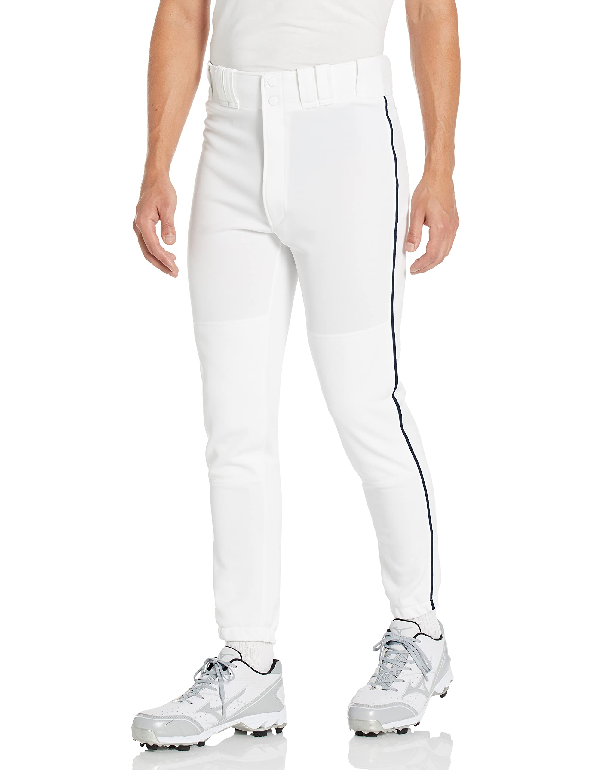 Mizuno Adult Men's Premier Piped Baseball Pant, White-Navy, Small