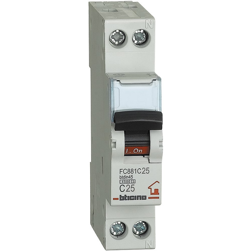 BTicino Industrial FP BTDIN45 Switch, Circuit Breaker, C10, 1P+N, 1 m, 4500 A, SFC881C25
